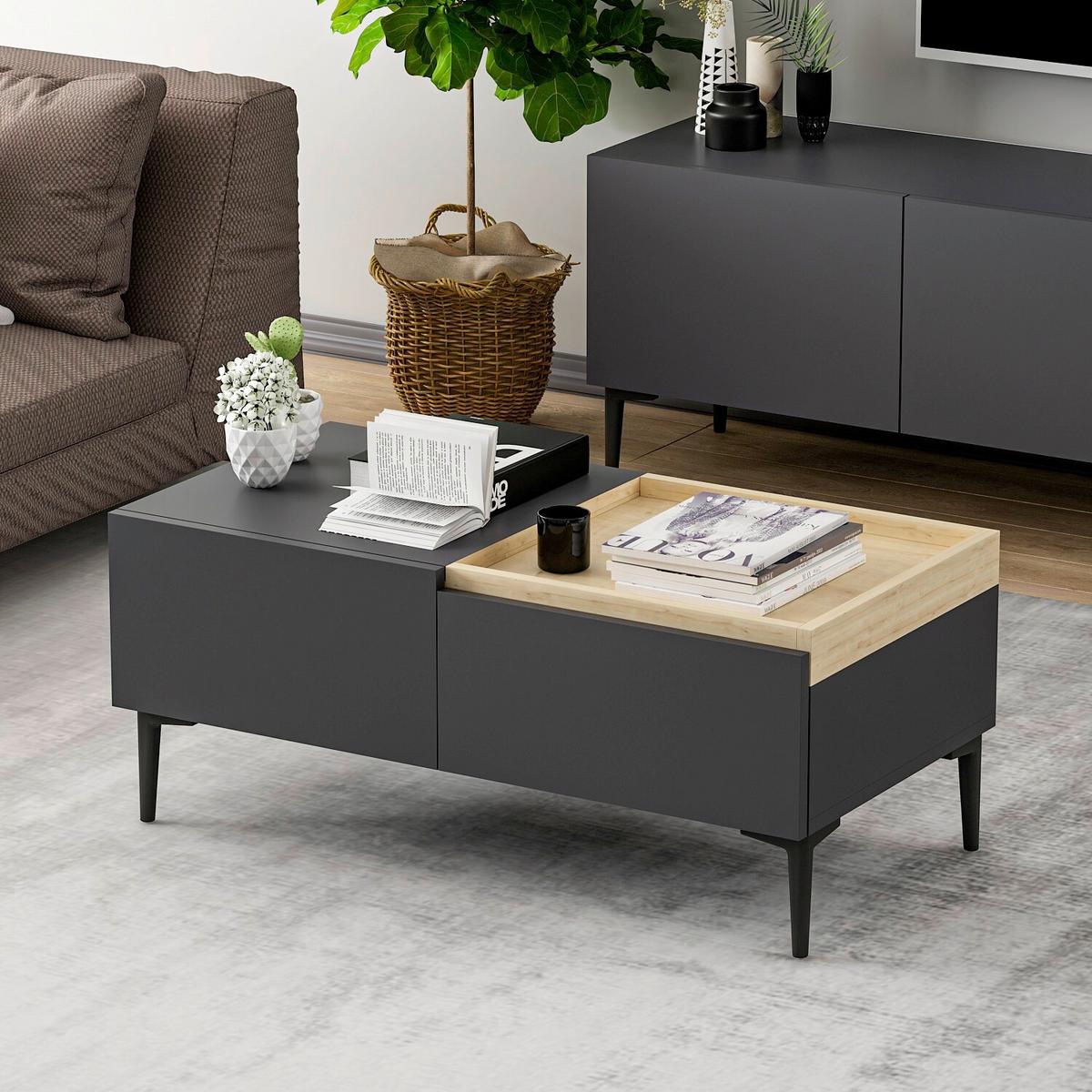 Couchtisch Mia Anthrazit/eichefarben B: 92 Cm - Eichefarben/Anthrazit, Design, Holzwerkstoff/Metall (92/45/39cm) - Livetastic