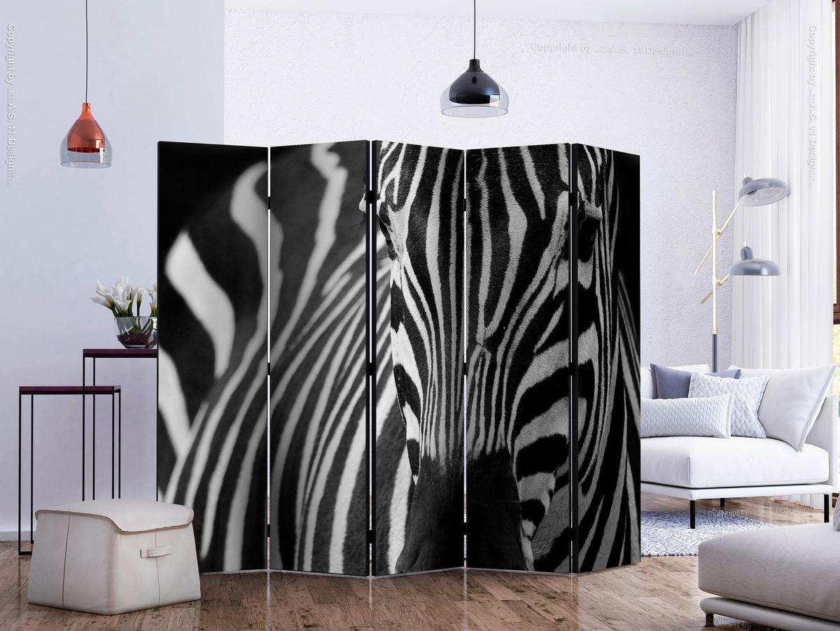 Paravent Schwarz Weiß B: 225 cm - Schwarz/Weiß, Basics, Holz/Textil (225/172/3cm) - artgeist