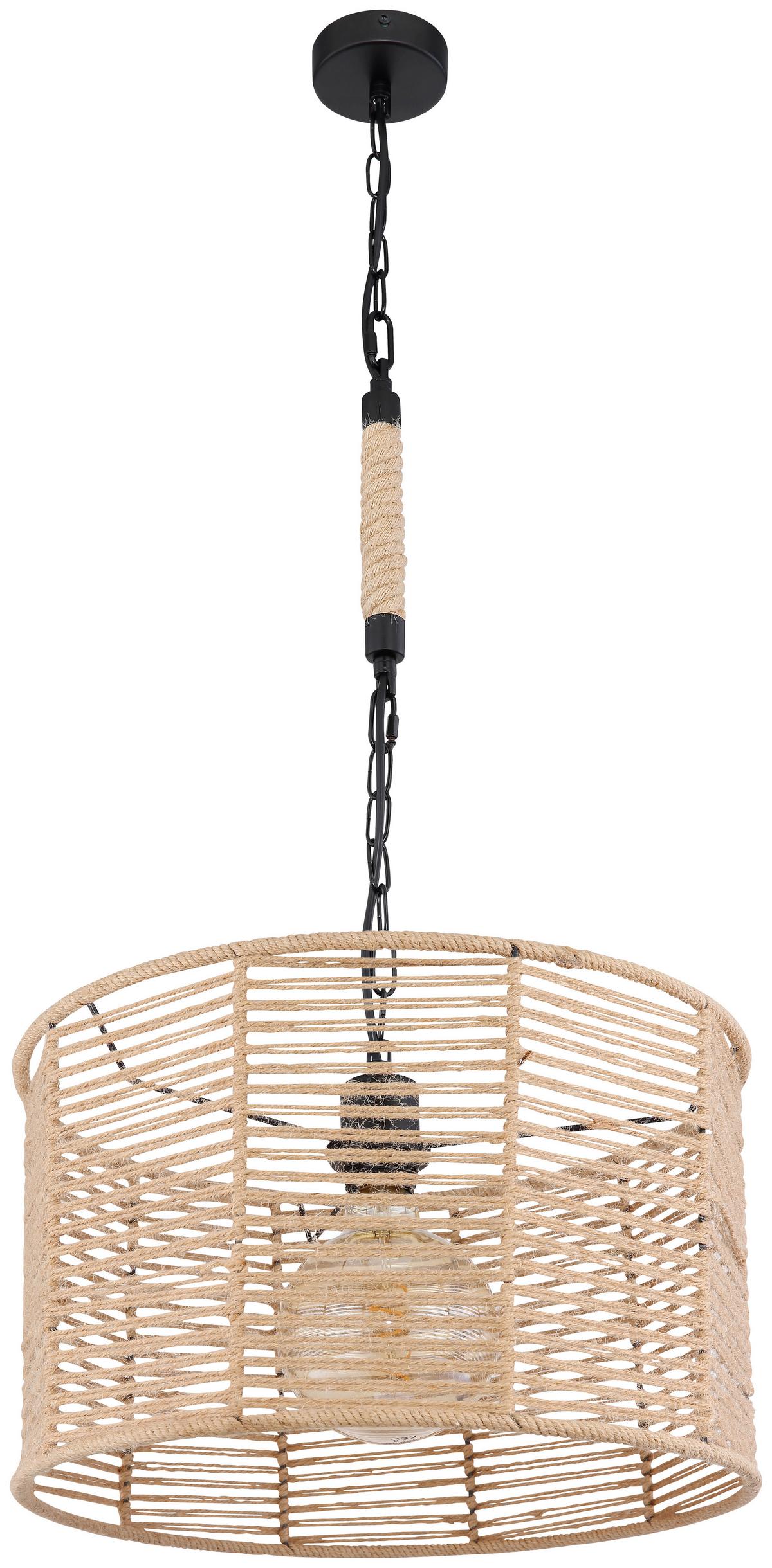 Hängeleuchte Halia H: 120 Cm 1-Flammig, Mit Hanfseil - Schwarz/Braun, Natur, Naturmaterialien/Metall (40/120cm) - Globo
