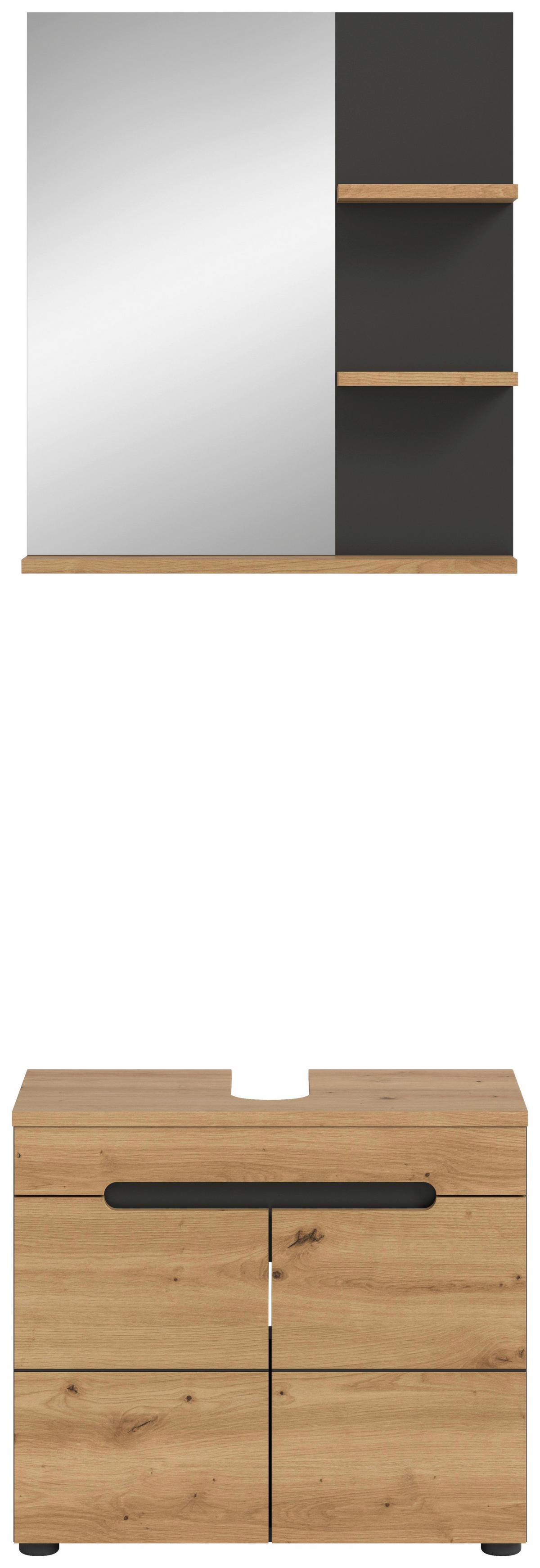 Badezimmer Canu Eiche Artisan Dekor B: 63 cm - Schwarz/Eiche Artisan, MODERN, Glas/Holzwerkstoff (63cm) - MID.YOU