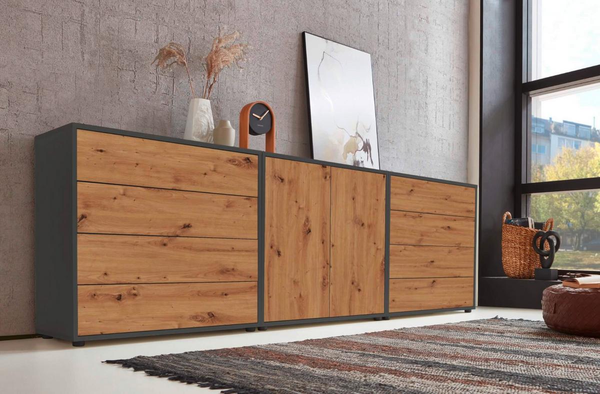 Sideboard Mailand4b:237cmeiche Artisan - Anthrazit/Schwarz, MODERN, Holzwerkstoff (237/73/33cm) - MID.YOU