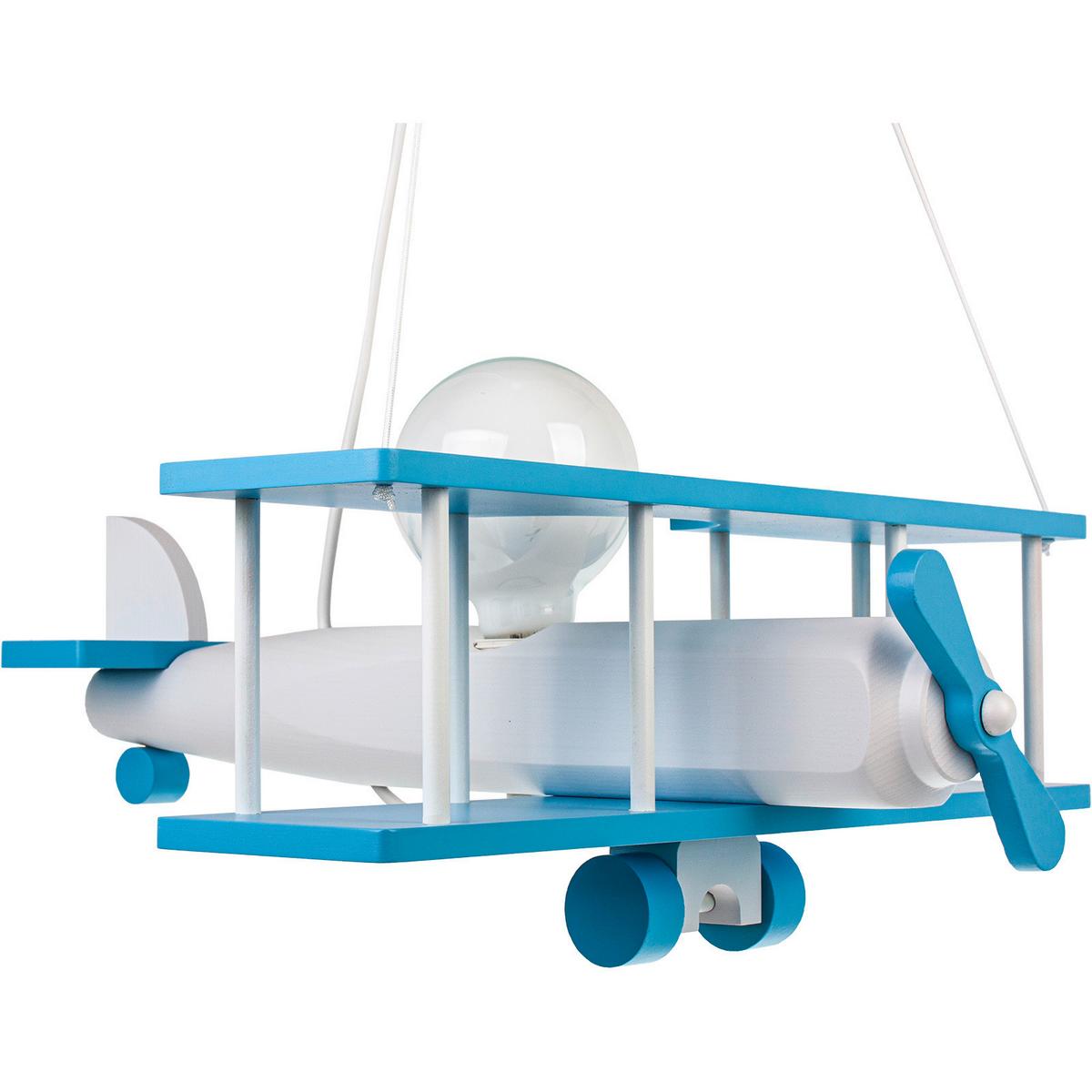 Kinderhängeleuchte Flugzeug H: 75 cm 1-Flammig - Blau/Weiß, KONVENTIONELL, Holz (42/45/75cm)