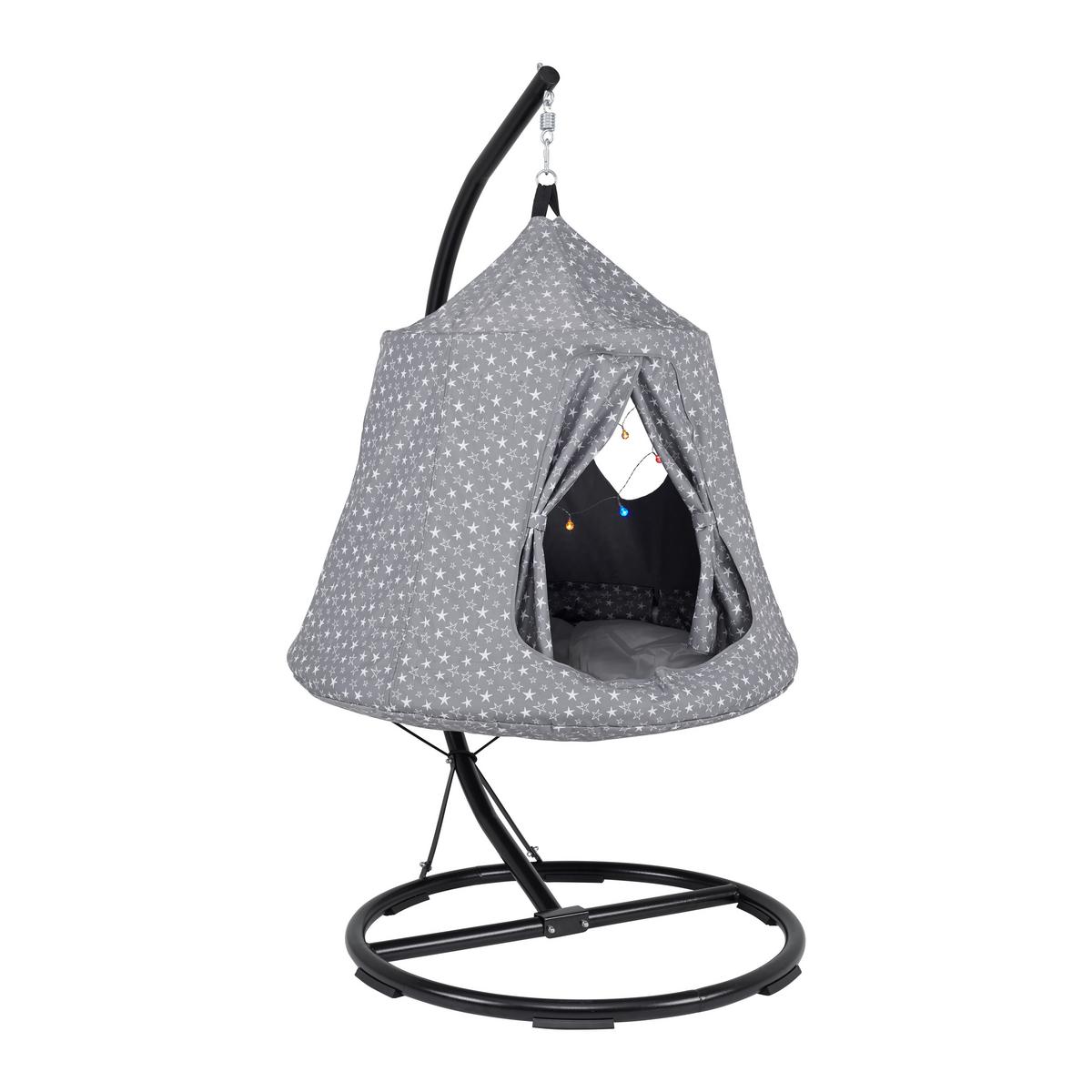 Závěsná houpačka pro děti MAYA - šedá/bílá, Moderní, kov/textil (110/190/110cm) - Bessagi Kids