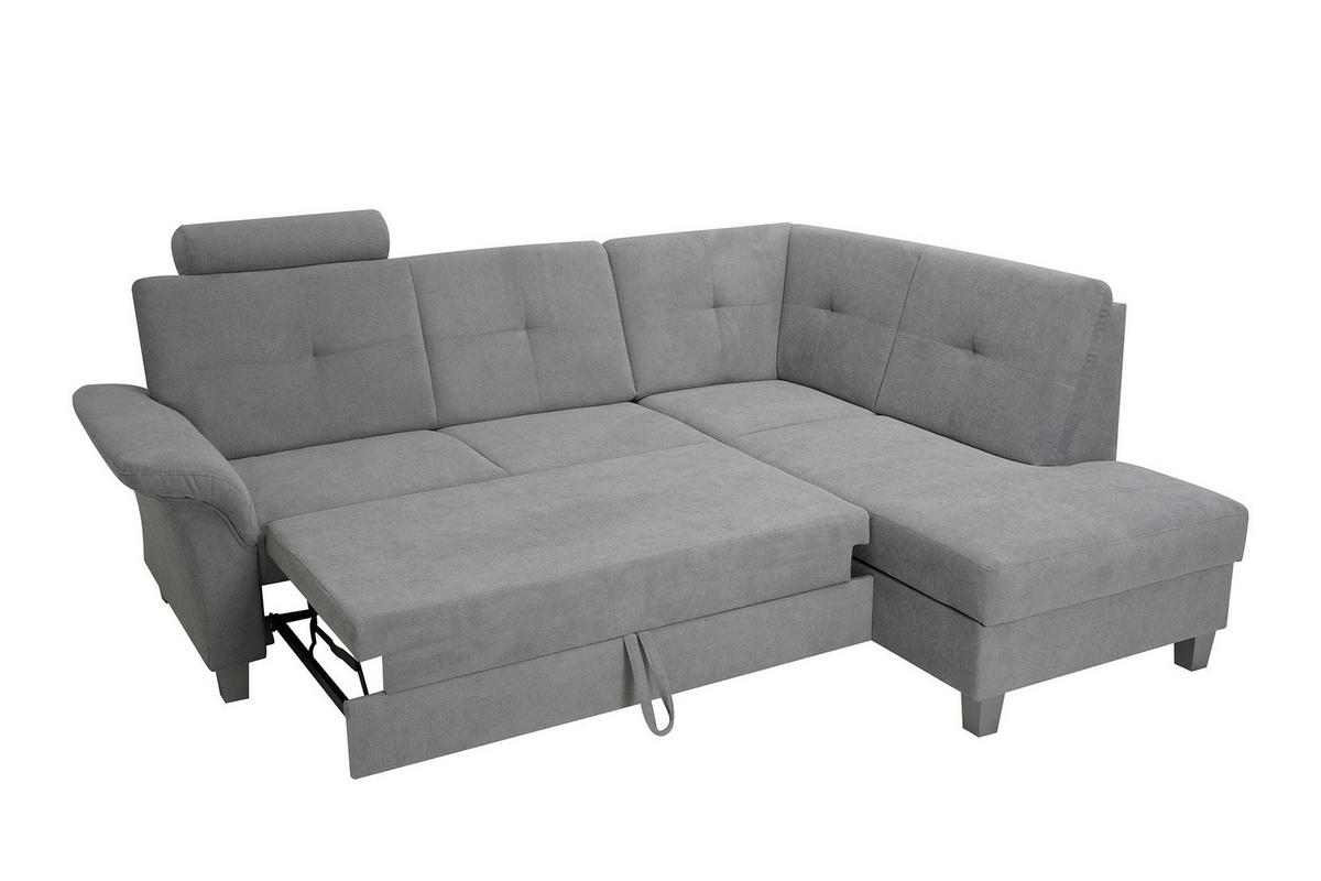 Rohová sedačka PORTLAND, pravá, strieborná - svetlosivá/strieborná, Konventionell, drevo/textil (245/196cm)
