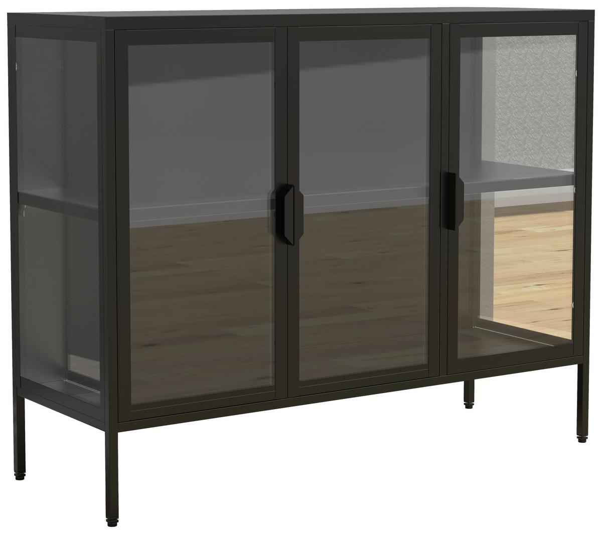 Vitrine Floka Schwarz B: 110 Cm - Transparent/Schwarz, Design, Glas/Metall (110/80/35cm) - MID.YOU