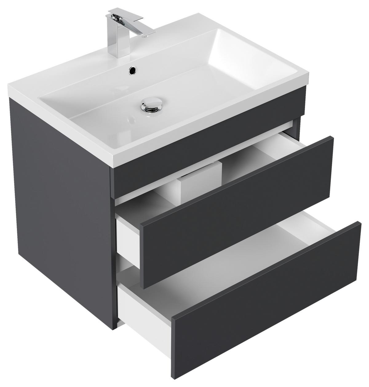 WASCHTISCHKOMBI Fellini, Graphitfarben B: 60cm - Graphitfarben/Weiß, Basics, Holzwerkstoff/Stein (70cm) - MID.YOU