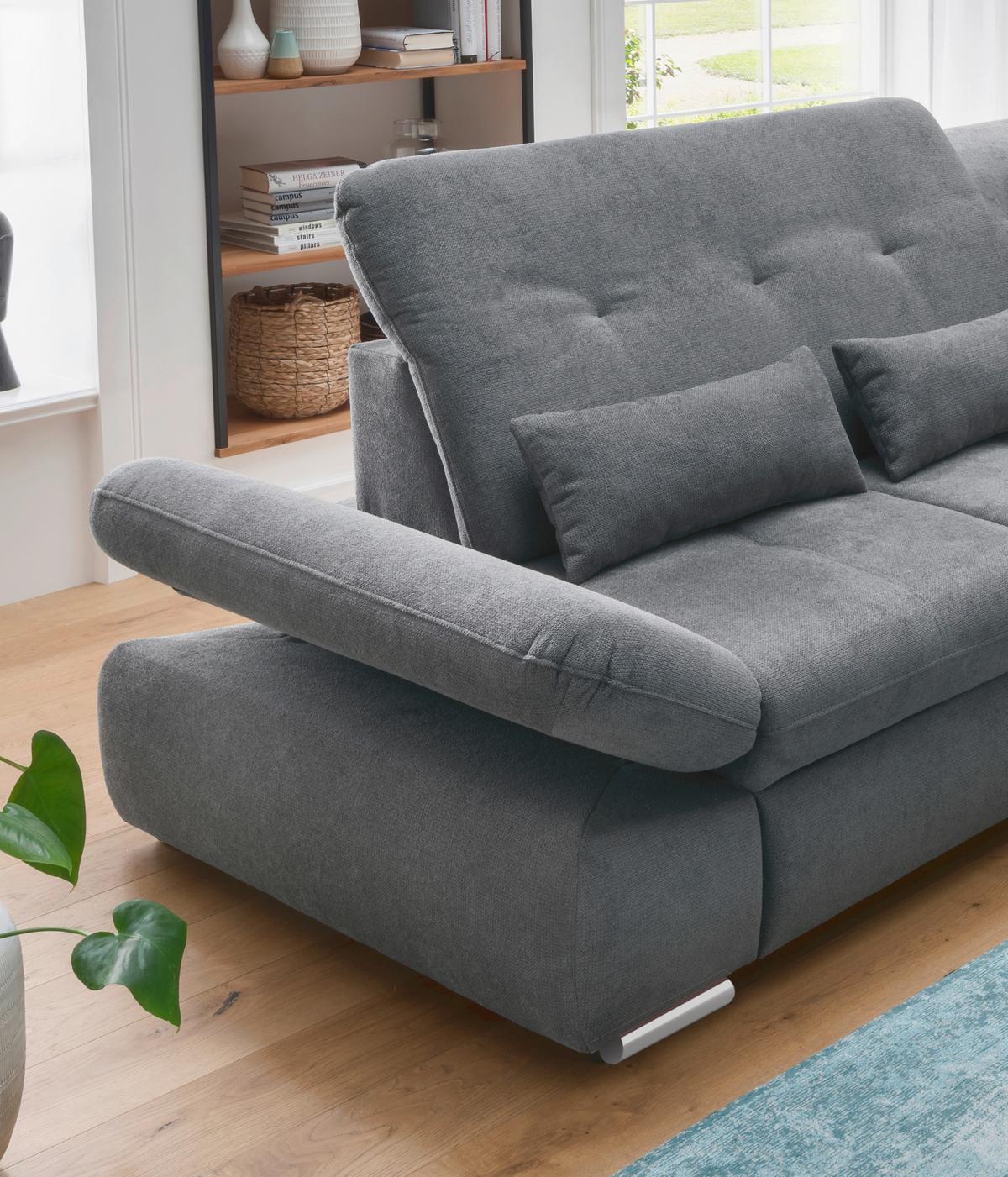 Ecksofa Dalida Dunkelgrau S: 280x254cm - Chromfarben/Dunkelgrau, MODERN, Textil (280/254cm) - Livetastic