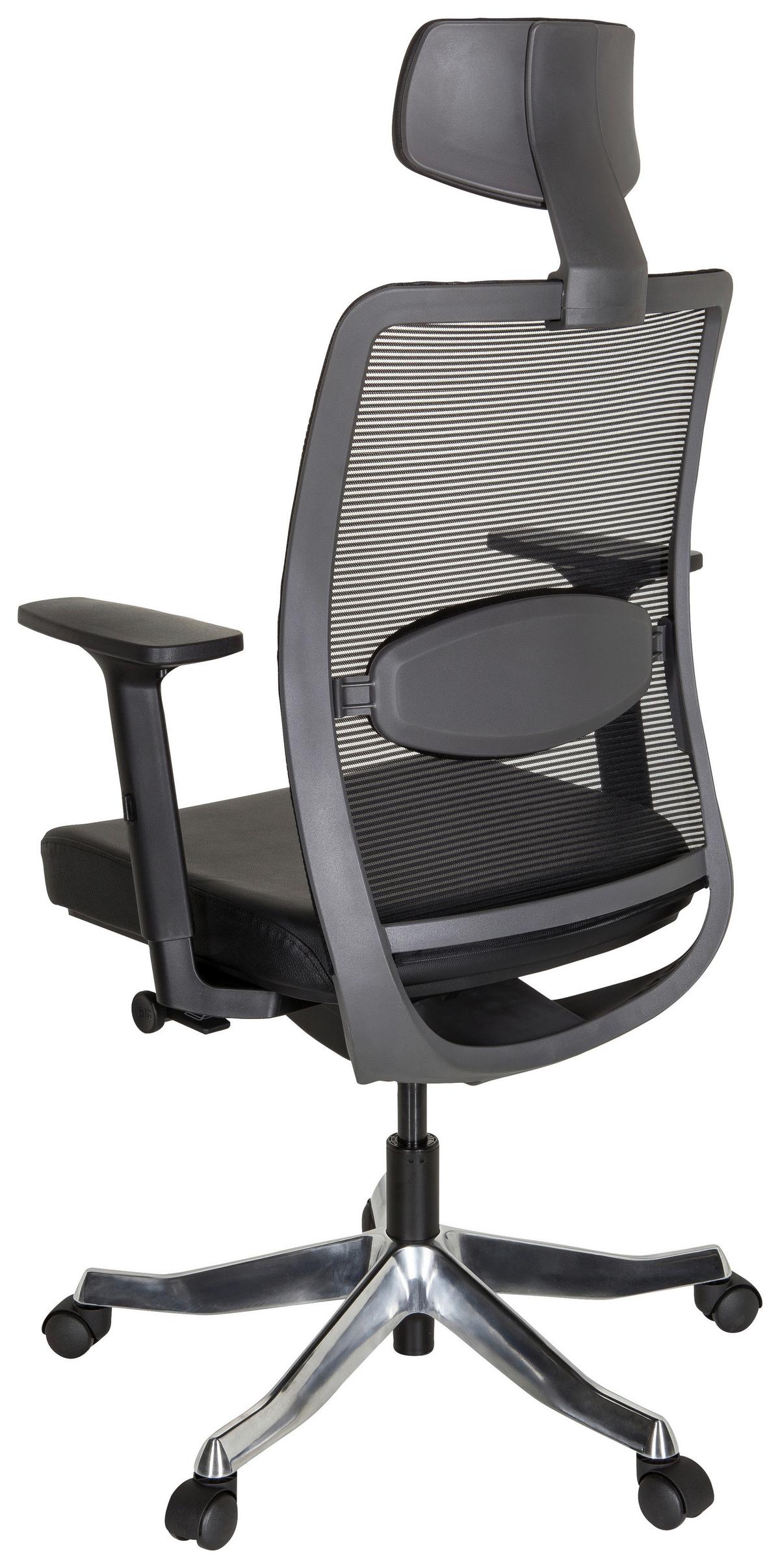 Drehstuhl Senator Pro Echtleder Schwarz Bis 130kg - Schwarz, MODERN, Leder/Kunststoff (68/138/60cm) - MID.YOU