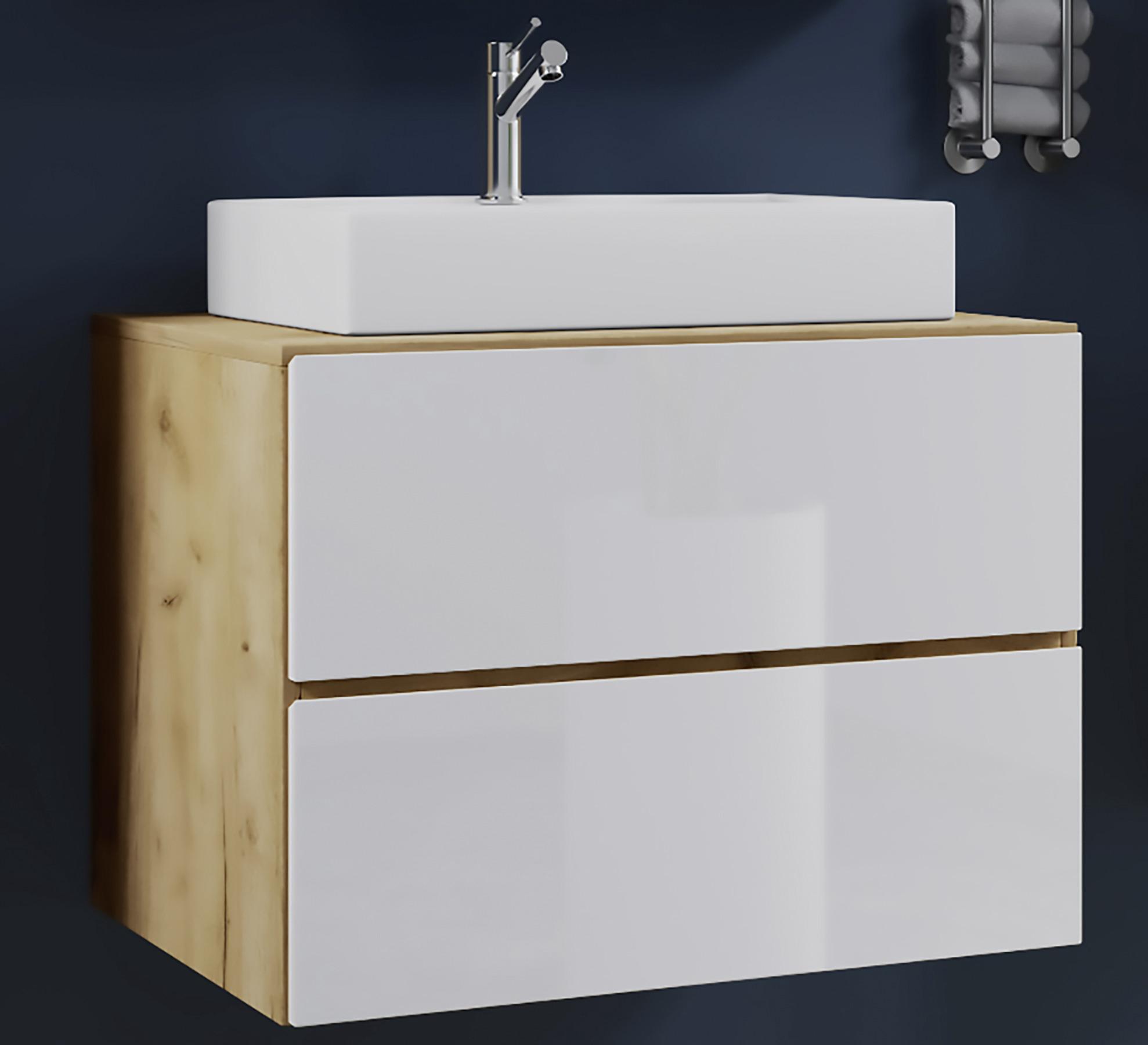 Waschtischkombi Lendas2-teilighonigeicheb:60cm - Honigeiche/Weiß, MODERN, Keramik/Holzwerkstoff (60cm) - MID.YOU