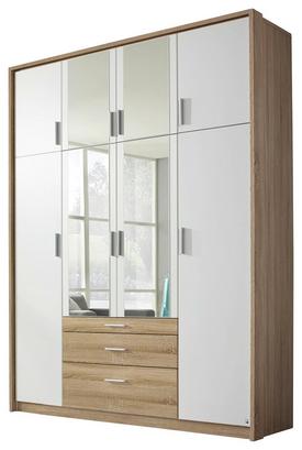 Achttüriger Kleiderschrank in Weiß und Eiche Dekor mit Spiegel Achttüriger Kleiderschrank in Weiß und Eiche Dekor mit Spiegel