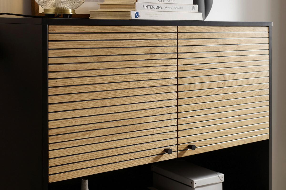 Highboard Schwarz, Eichefarben B: 100cm - Eichefarben/Schwarz, Design, Holz/Holzwerkstoff (100/155/40cm) - Livetastic