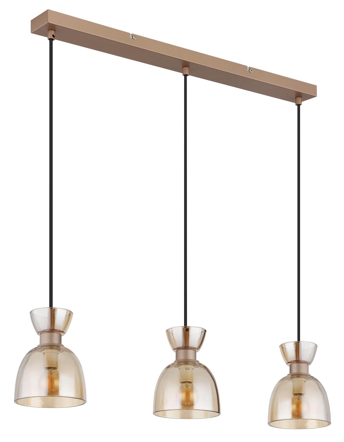 Hängeleuchte Massey L: 65 cm Braun Schwarz Bernsteinfarben - Bernsteinfarben/Schwarz, Design, Glas/Kunststoff (65/13/120cm) - Globo
