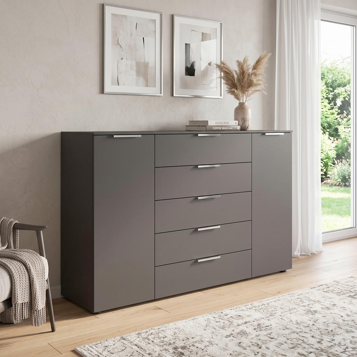 Kommode 160 cm Flipp Graphit/Chromfarben - Chromfarben/Graphitfarben, MODERN, Holzwerkstoff (160/100/42cm) - Rauch Möbel