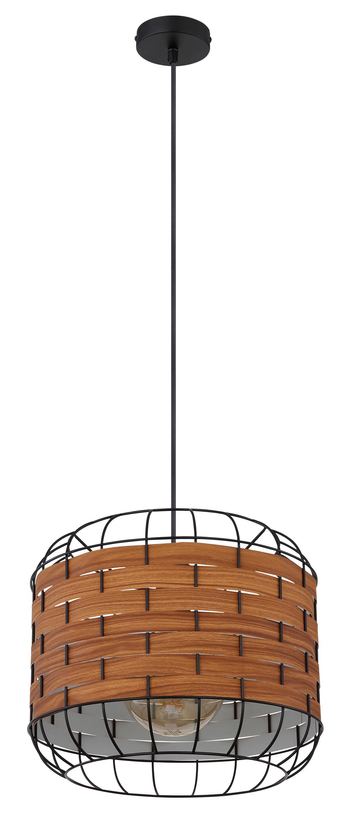 Hängeleuchte H: 120 cm 1-Flammig - Schwarz/Braun, KONVENTIONELL, Kunststoff/Metall (35/120cm) - Globo