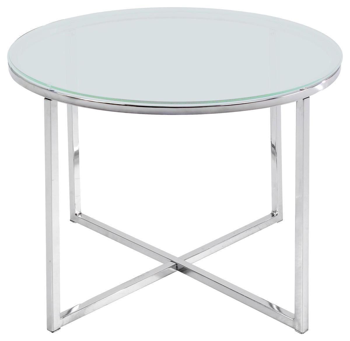 Beistelltisch mit Glasplatte Rund Cross, Klar/Chromfarben - Chromfarben/Klar, Design, Glas/Metall (50/50/50cm) - Carryhome