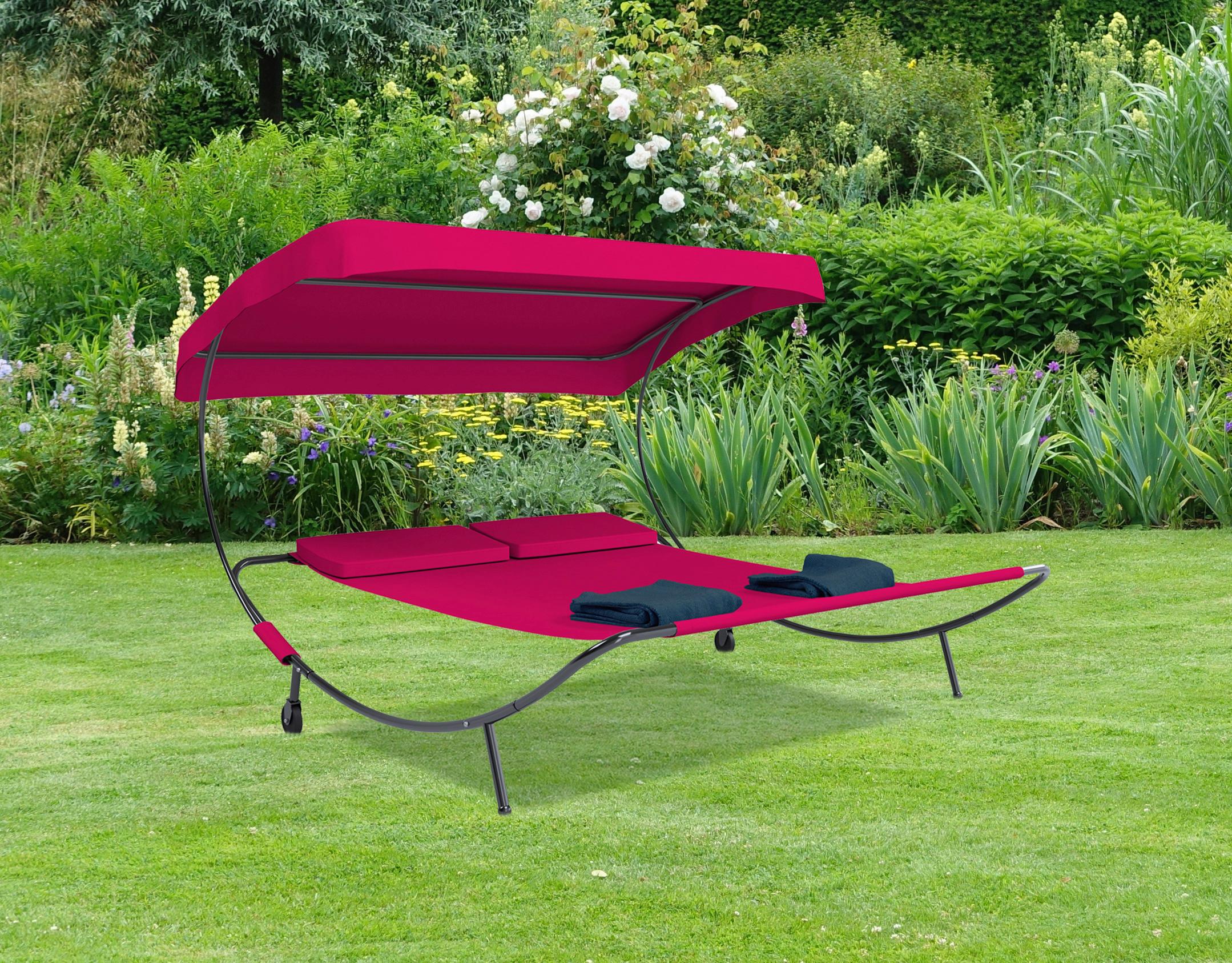 Doppel-Sonnenliege Bindox verstellbares Dach - Rot, Basics, Textil/Metall (130/137/200cm) - MID.YOU
