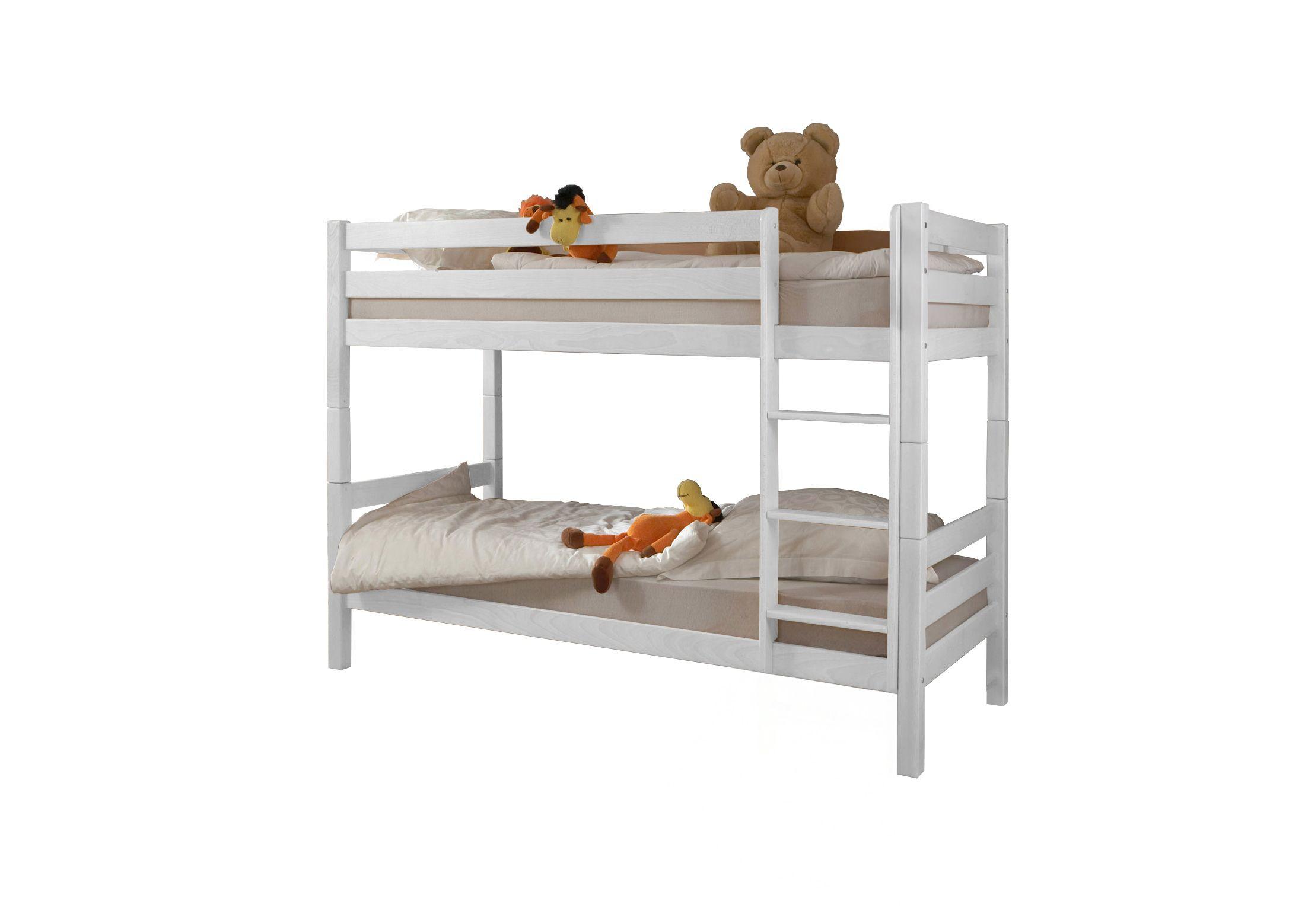 Etagenbett Lupo Weiß Buche Massiv 90 cm mit Leiter - Weiß, Basics, Holz (90/200cm) - MID.YOU