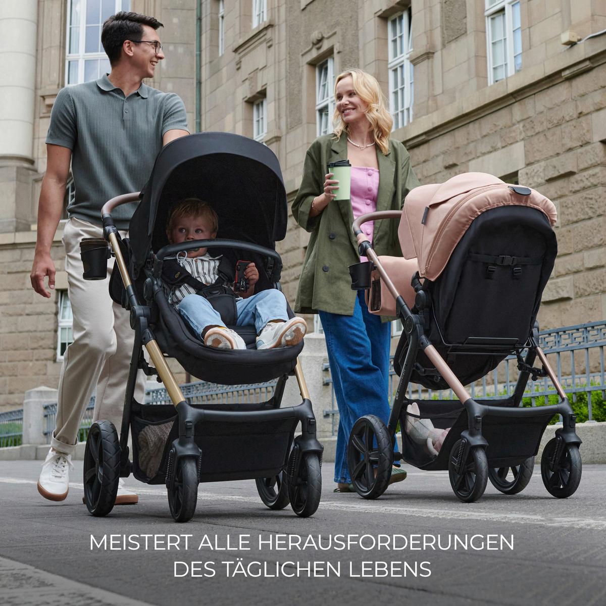 Kinderwagenset schwarz/gold 7tlg. - Goldfarben/Schwarz, Basics, Textil/Metall (86,5/60/106cm) - Kinderkraft