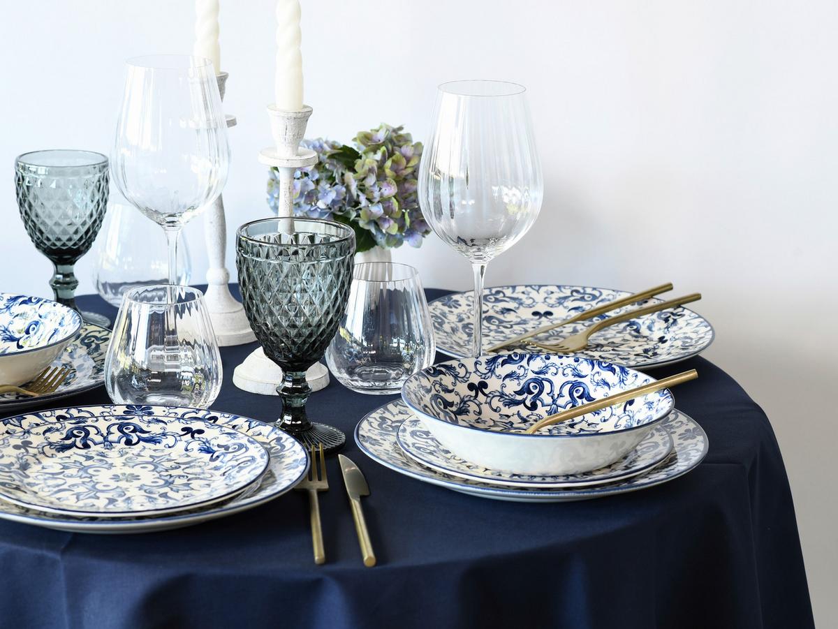 Tafelservice Fresco Blau Blau, Weiß L: 30 Cm - Blau/Weiß, Basics, Keramik (30/30/25cm) - Creatable