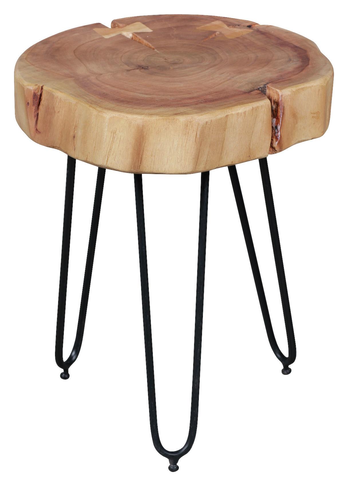 Prístavný stolík Bagli z masívneho dreva - čierna/farba akácie, Design, kov/drevo (35/35/46cm) - MID.YOU