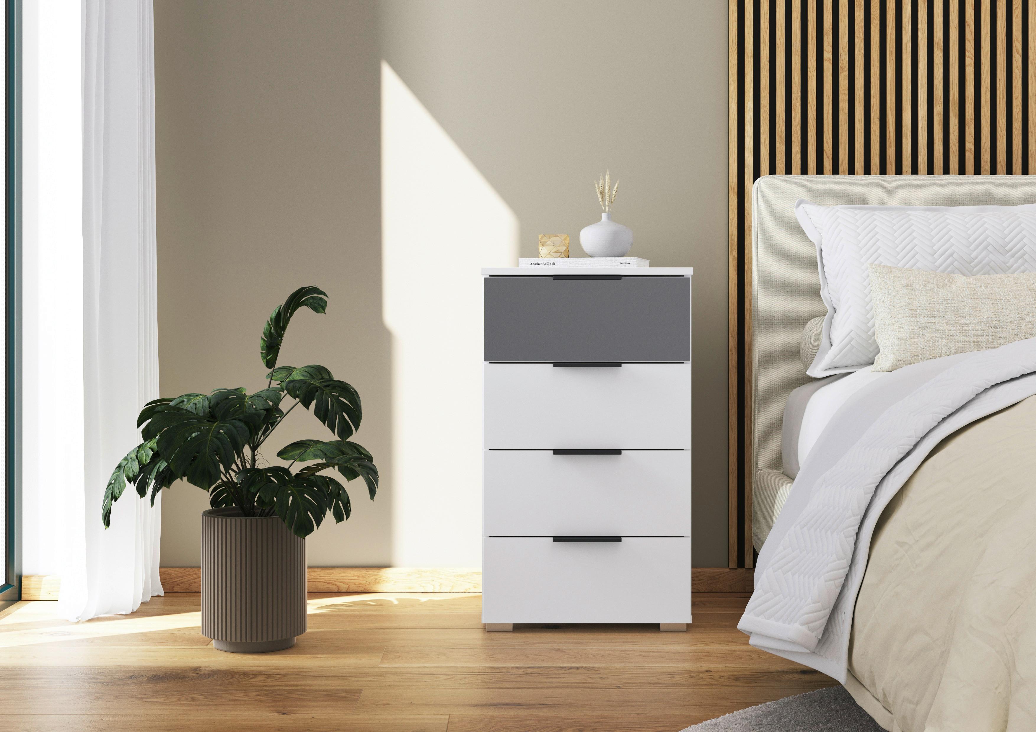 Kommode Skyla Weiß B: 47 cm - Alufarben/Weiß, MODERN, Glas/Holzwerkstoff (47/81/42cm) - Rauch Möbel