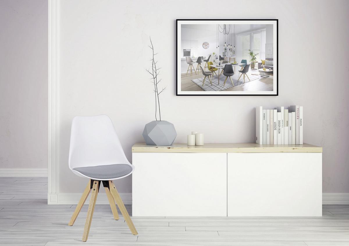Schalenstuhl Lima Weiß Beine Echtholz 2er-Set - Eichefarben/Weiß, Design, Holz/Kunststoff (48/89/48cm) - MID.YOU