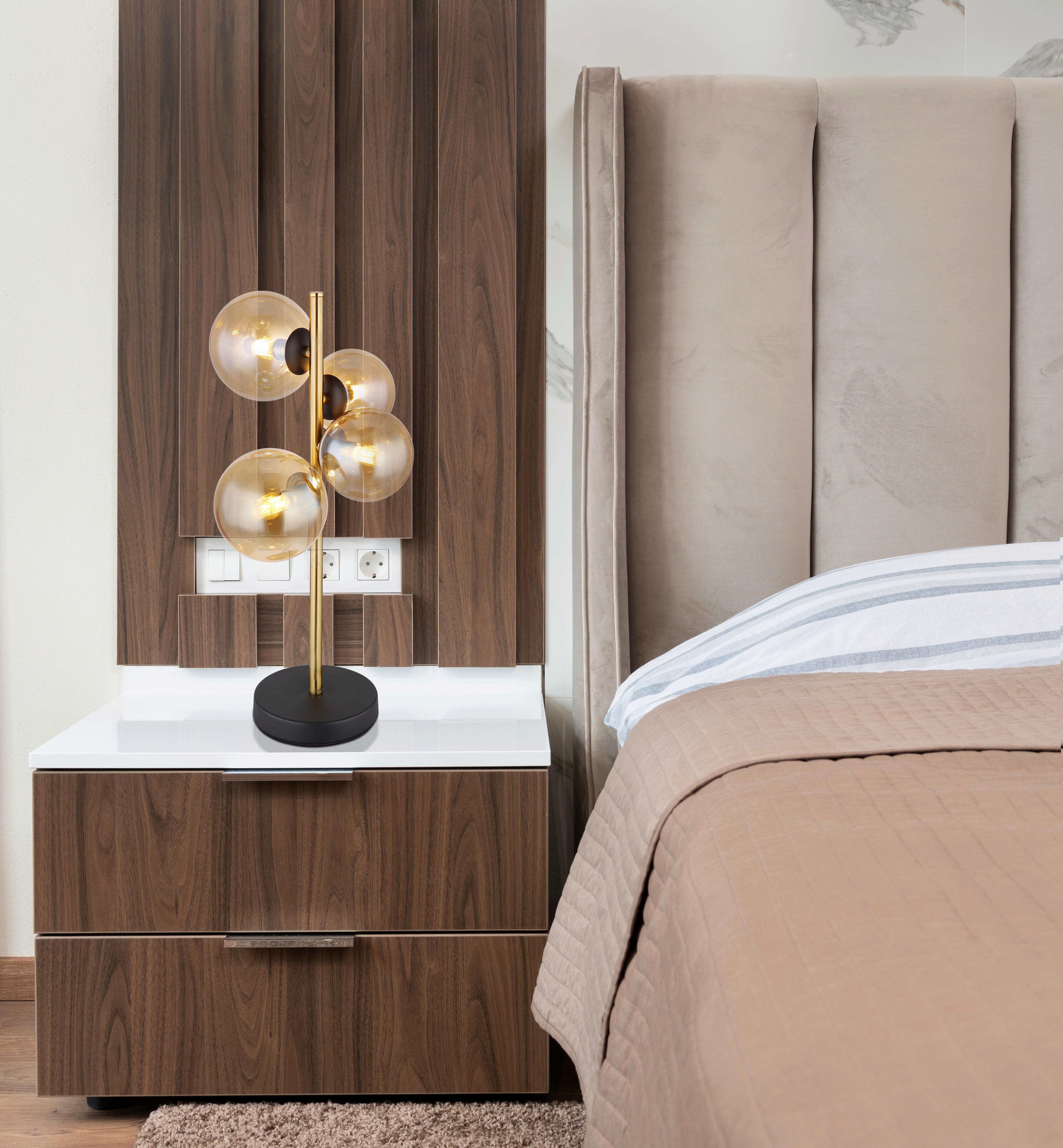 Led Asztali Lámpa 56135-4t - fekete/sárgarézszínű, Design, Üveg/fém (23,7/19,3/48cm) - Globo