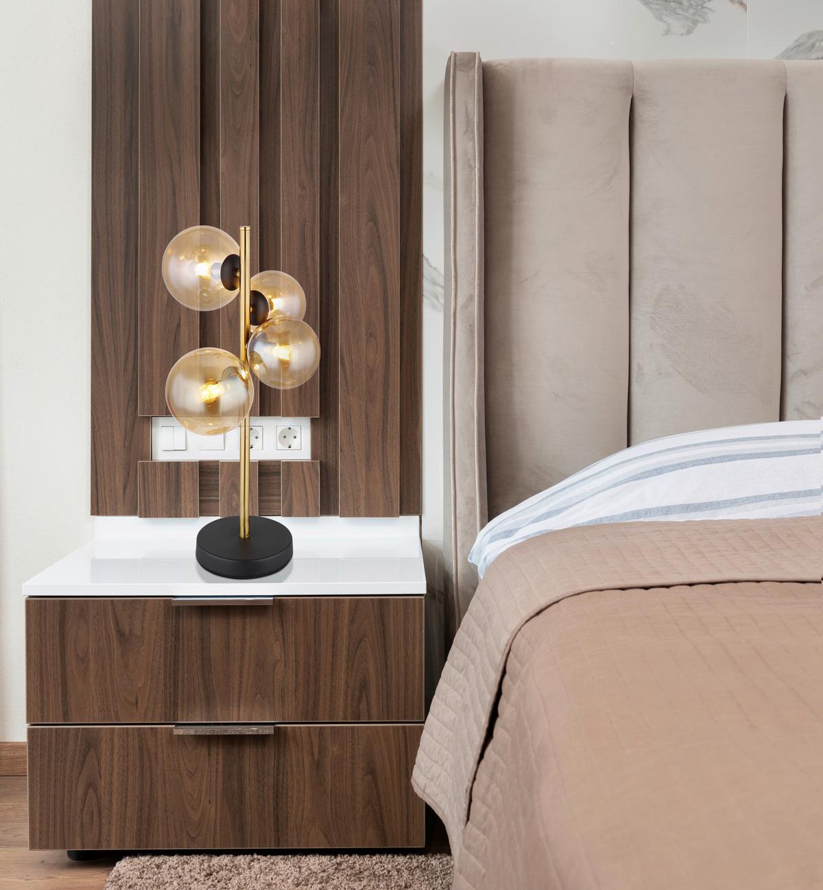 Led Asztali Lámpa 56135-4t - fekete/sárgarézszínű, Design, Üveg/fém (23,7/19,3/48cm) - Globo