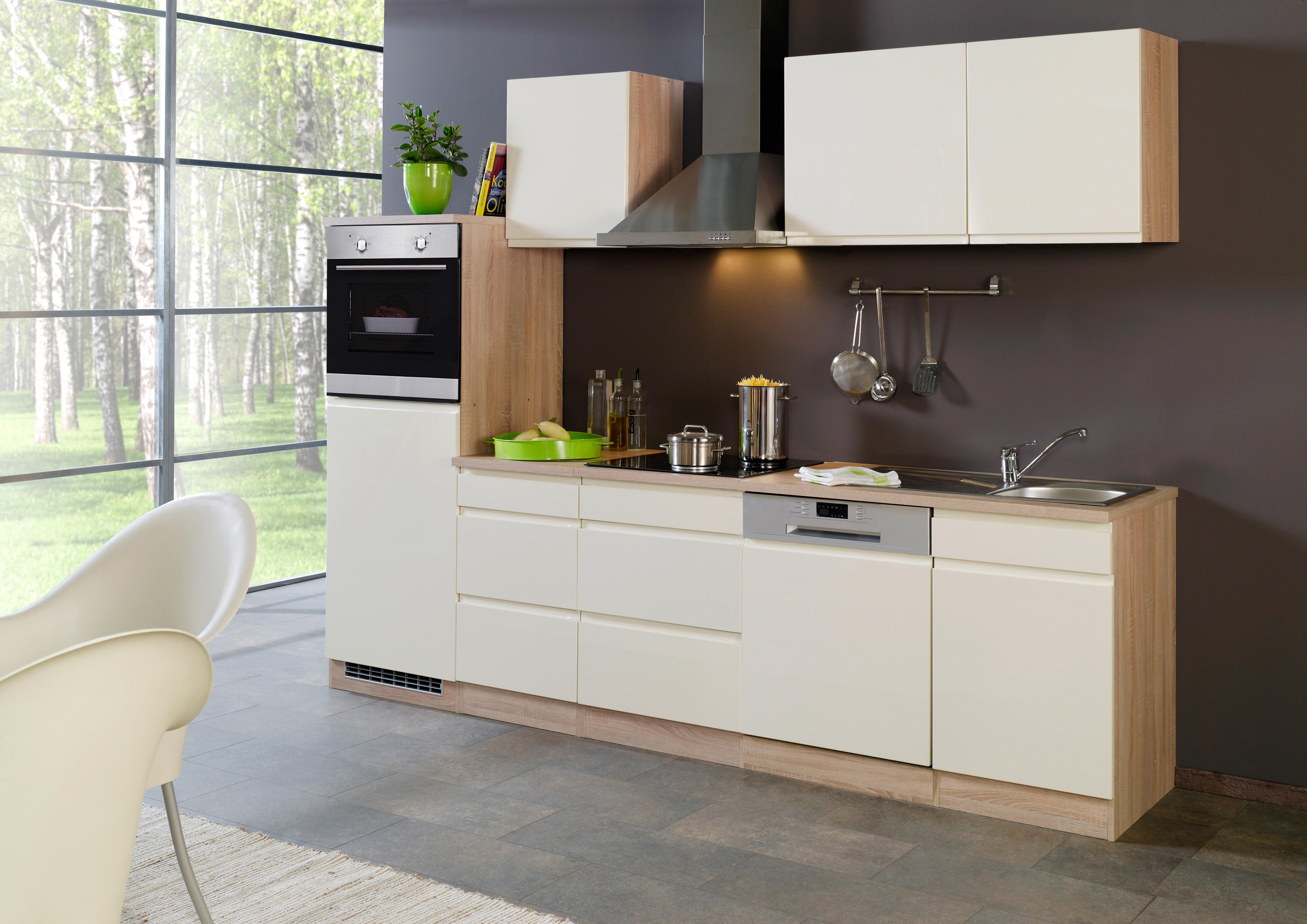 Küchenzeile Cardiff m. Geräten 280 cm Creme/Sonoma Eiche