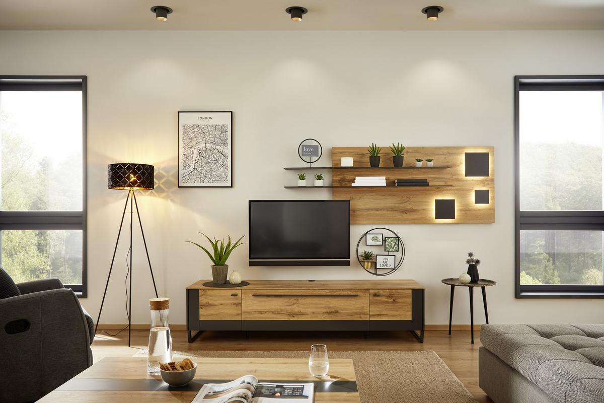 NÁSTĚNNÝ PANEL SKAGEN - barvy dubu/barvy břidlice, Moderní, kompozitní dřevo (194/70/22cm) - Premium Living