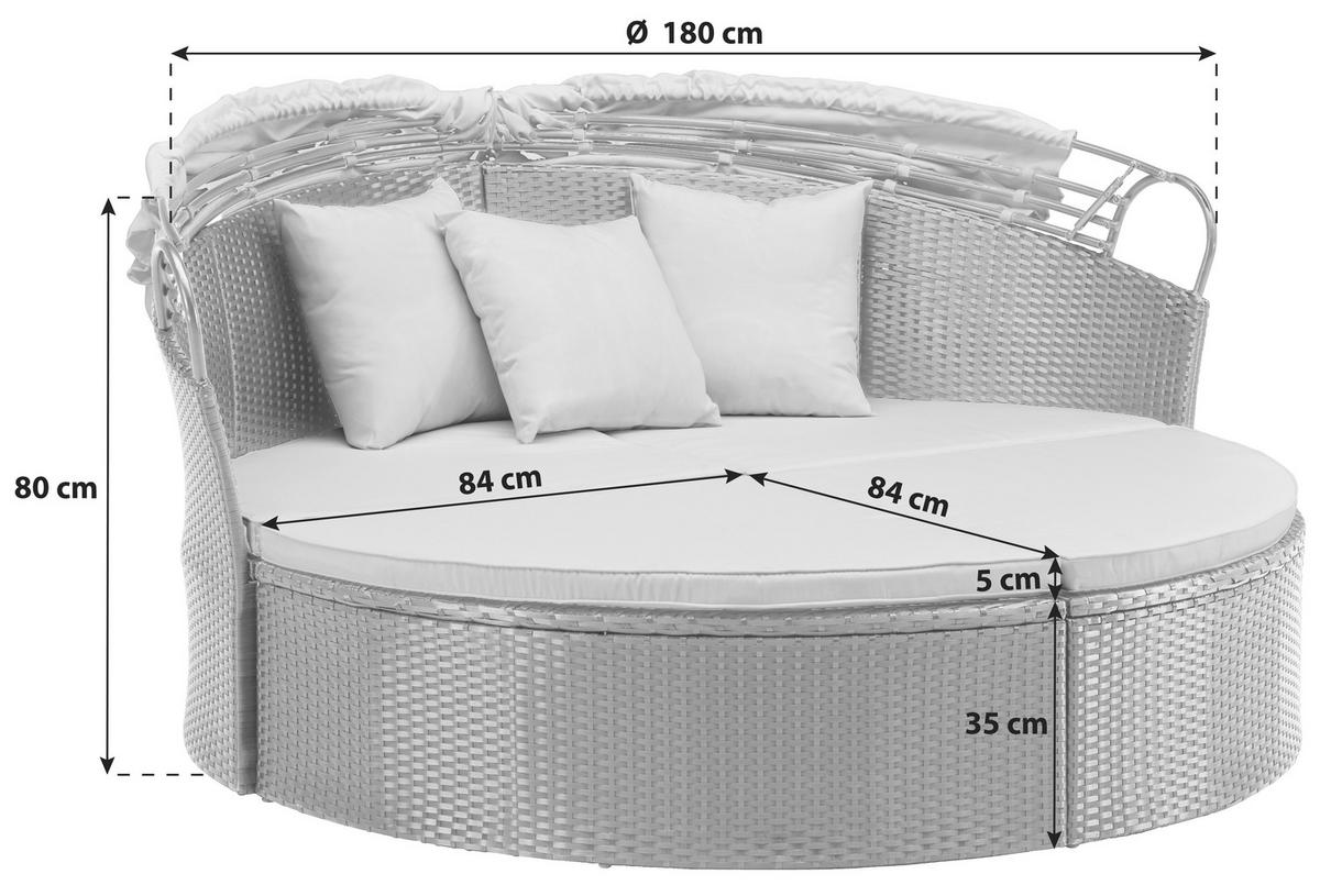 Sonneninsel Bali Schwarz/Beige Polyrattan, verstellbares Dach - Beige/Schwarz, MODERN, Kunststoff/Textil (180/80/81cm) - Luca Bessoni