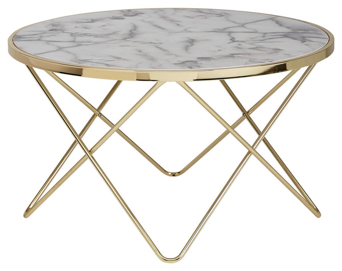 Couchtisch Rund, Weiß/Goldfarben - Goldfarben/Weiß, Design, Holzwerkstoff/Metall (85/49/85cm) - MID.YOU