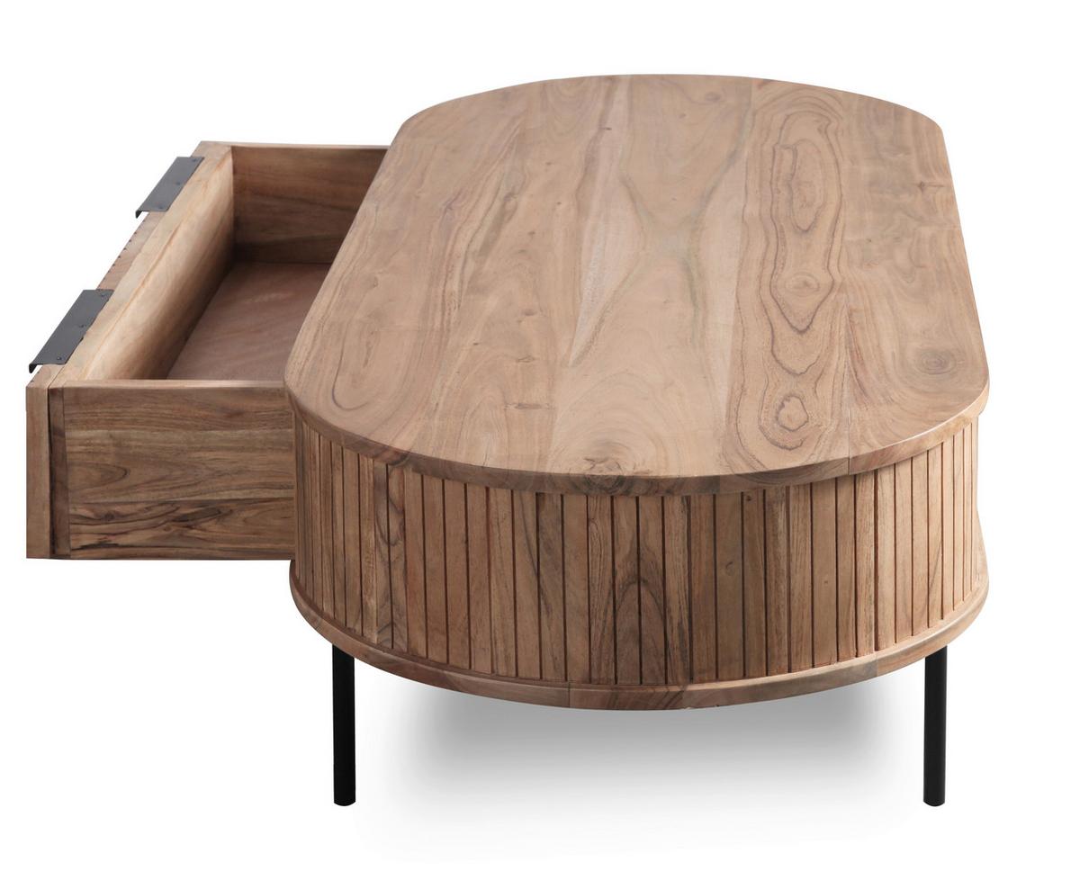 Couchtisch Kunja Akazie Massiv, B: 118 Cm - Schwarz/Akaziefarben, Trend, Holz/Metall (118/40/60cm)