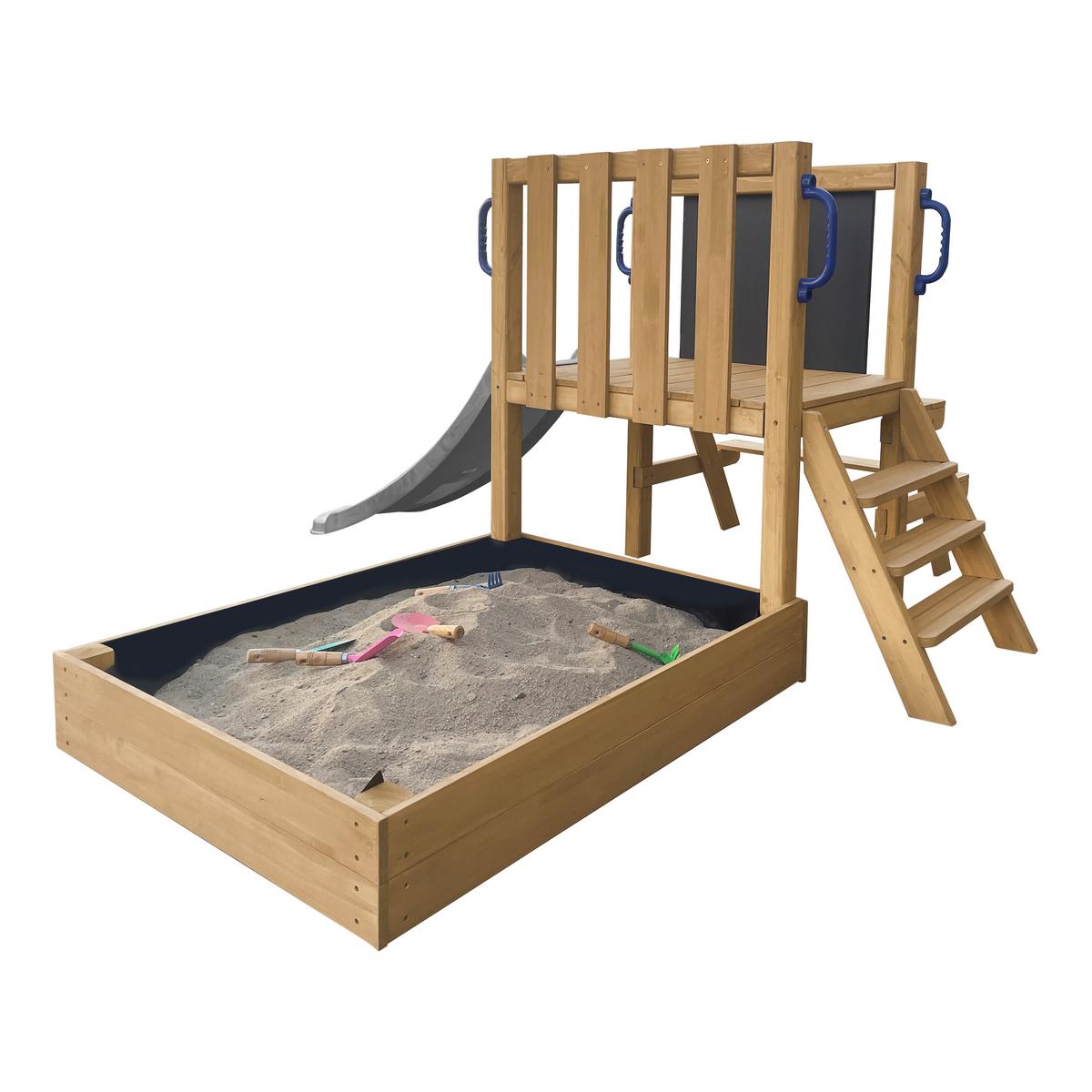 Spielturm Mit Rutsche Grau - Braun/Grau, Basics, Holz/Kunststoff (208,7/88/215cm) - Ambia Garden