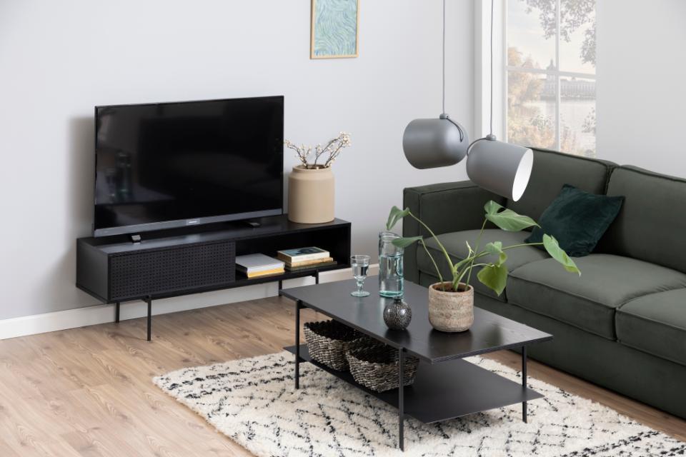 Konferenčný stolík ANGUS - černá, Moderní, kov/kompozitní dřevo (115/60/40cm)