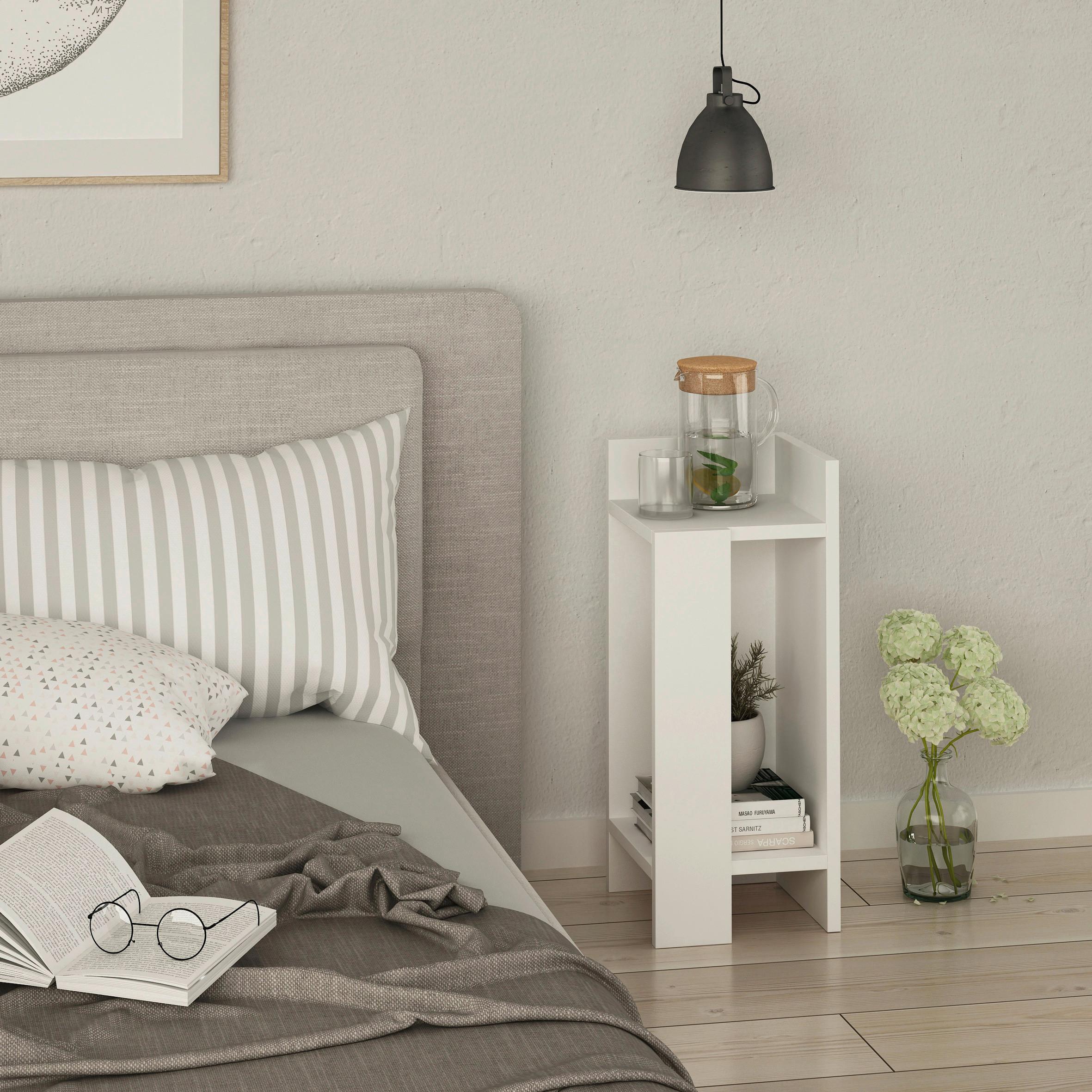 Noční stolek ELOS pravý bílý - bílá, Design, kompozitní dřevo (27/60/25cm) - Livetastic
