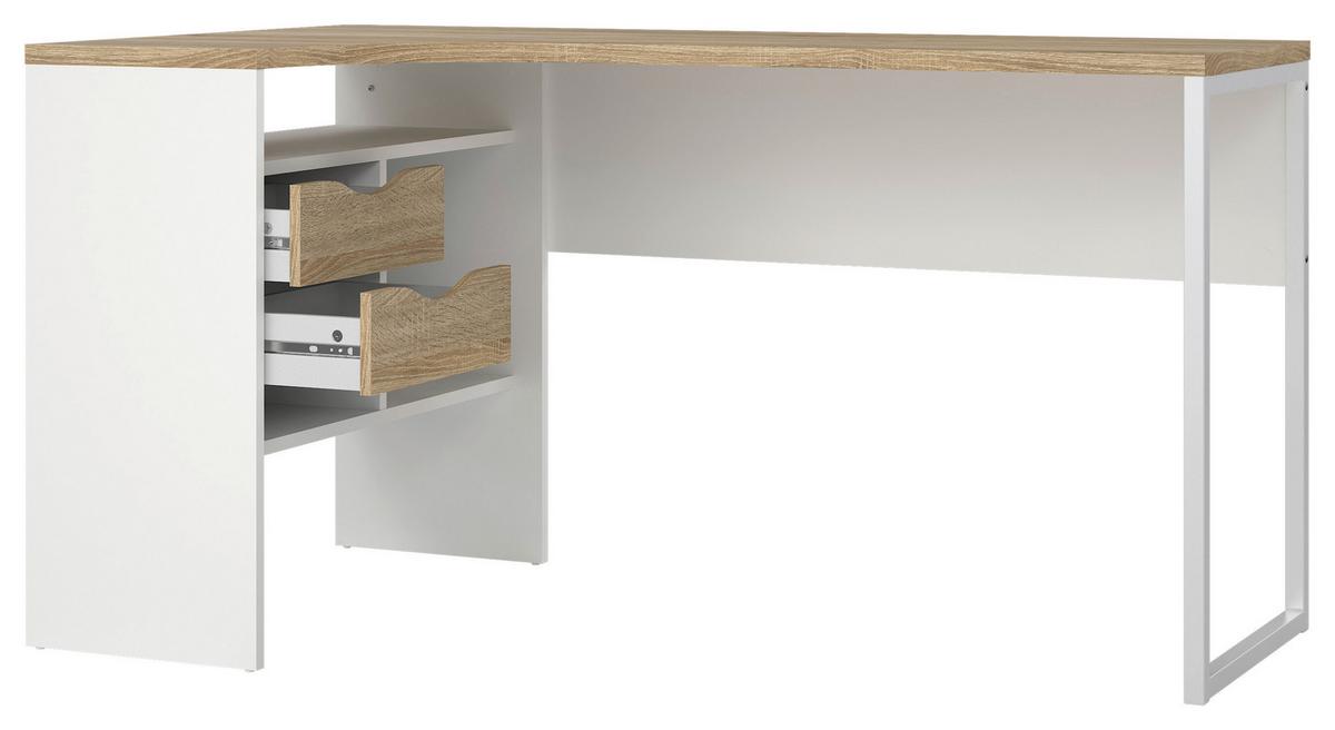 Eckschreibtisch Function Plus Ii, L: 145,1 Cm - Eichefarben/Weiß, MODERN, Holzwerkstoff/Metall (145,1/81/76,8cm) - MID.YOU