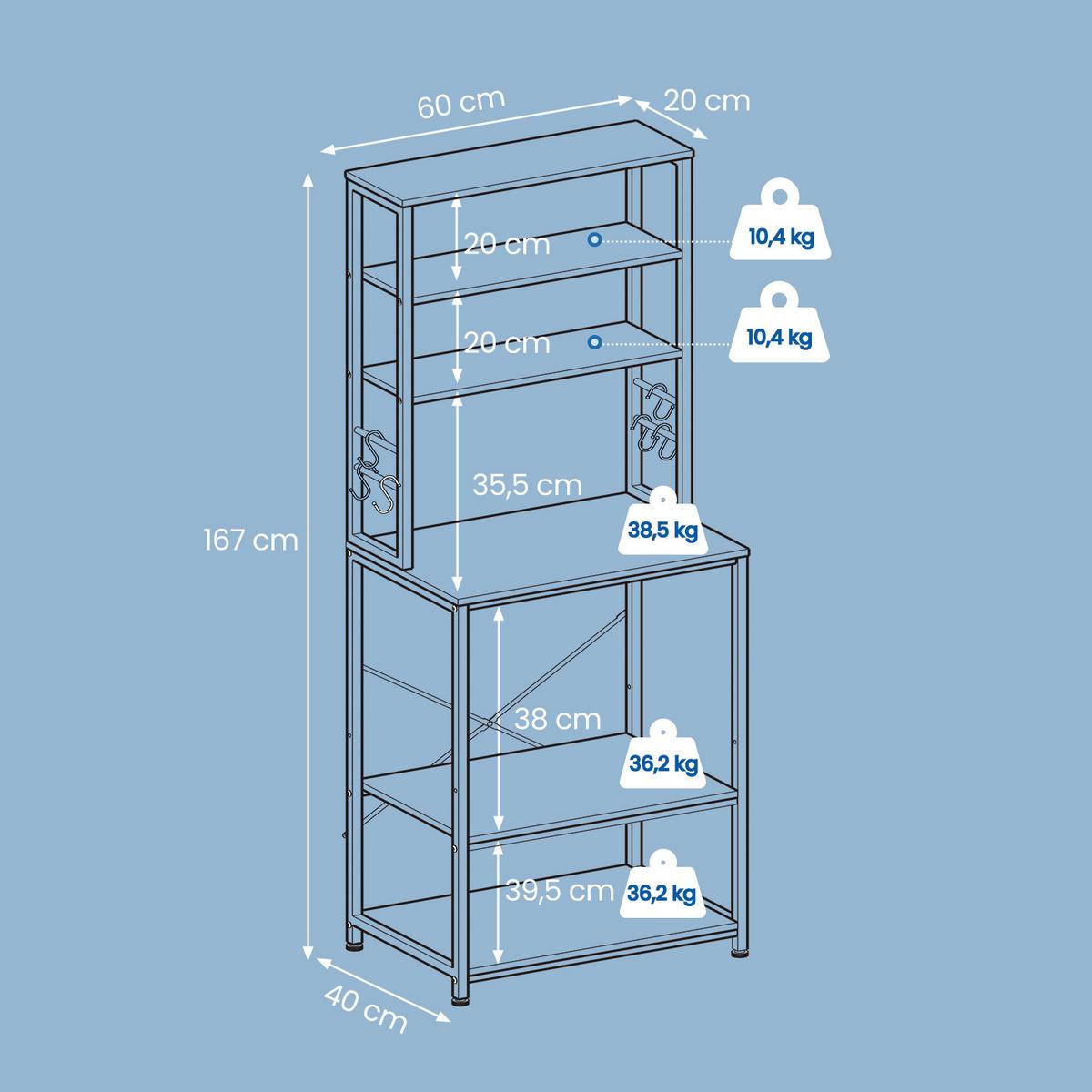 Regal Kks024b01 - Graubraun/Schwarz, Trend, Holzwerkstoff/Metall (60/167/40cm) - MID.YOU