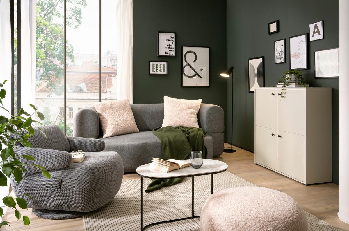 Highboard Lovund, Beige B: 98,01 Cm - Beige/Schwarz, Design, Holzwerkstoff (98,1/101,9/33,05cm) - MID.YOU