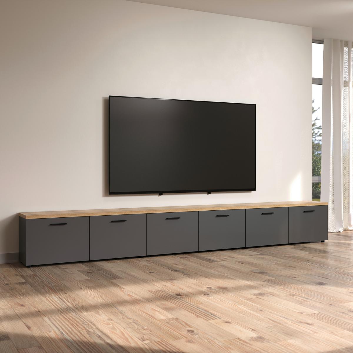 Lowboard Baggio Anthrazit/Eichefarben B: 360cm - Eichefarben/Anthrazit, Design, Holzwerkstoff (360/50/40cm) - MID.YOU