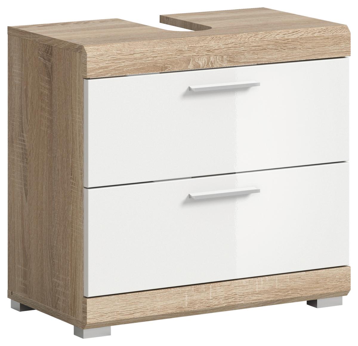 Waschbeckenunterschrank Lambada Weiß Hg B: 60 cm - Weiß Hochglanz/Silberfarben, MODERN, Holzwerkstoff (60/56/34cm) - MID.YOU