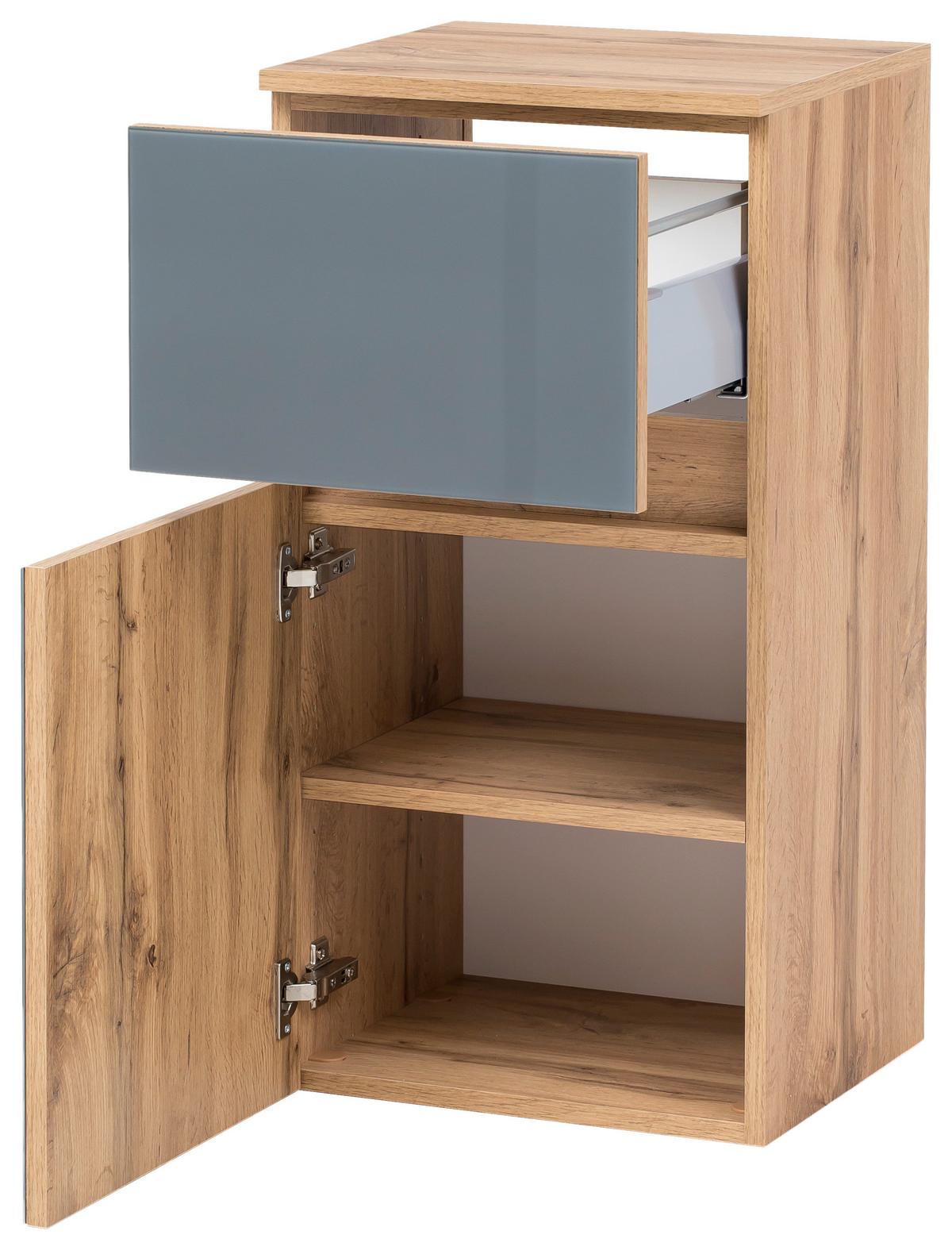 Unterschrank Grifflos Helsinki B: 40cm Grau/eiche Dekor - Eichefarben/Silberfarben, KONVENTIONELL, Glas/Holzwerkstoff (40/79/35cm) - Held