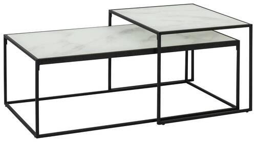 Sada 2 konferenčních stolků BOLTON - bílá/černá, Design, kov/sklo (50-100/50-55/35-43cm)