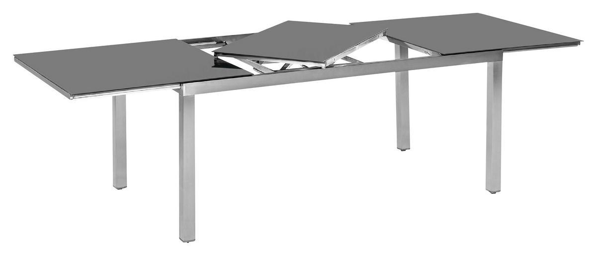 Gartentisch ausziehbar Metall L 180 cm - Silberfarben/Grau, MODERN, Glas/Metall (180/100/75cm) - Gardenson