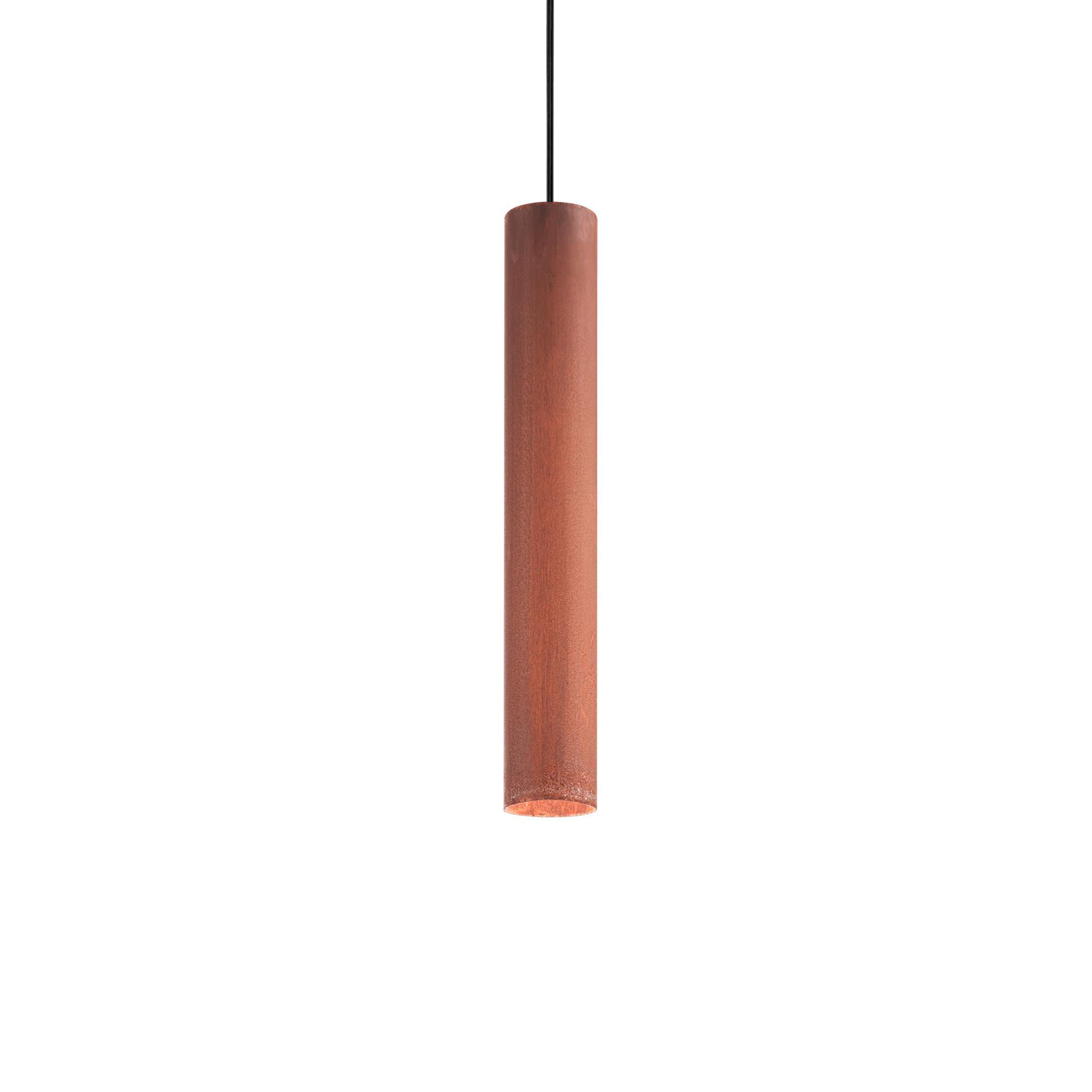 Hängeleuchte Look H: 56/140 cm 1-Flammig Zylinderform - Rostfarben, KONVENTIONELL, Metall (6/56/140cm) - Ideal Lux