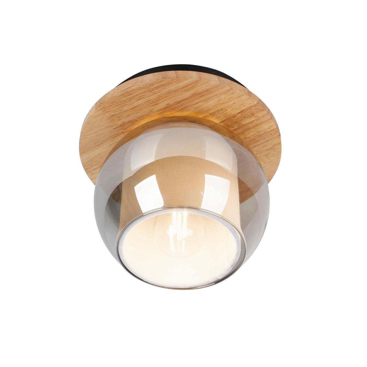 Deckenleuchte Kautschukholz - Schwarz/Naturfarben, Design, Glas/Holz (18/15cm) - Näve