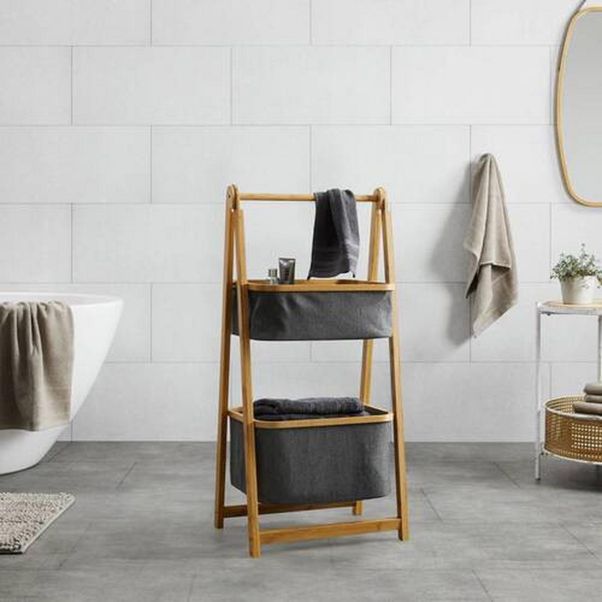 Úložný regál MISAKI tmavosivý - tmavosivá, Modern, drevo/textil (44/35/99cm) - Bessagi Home