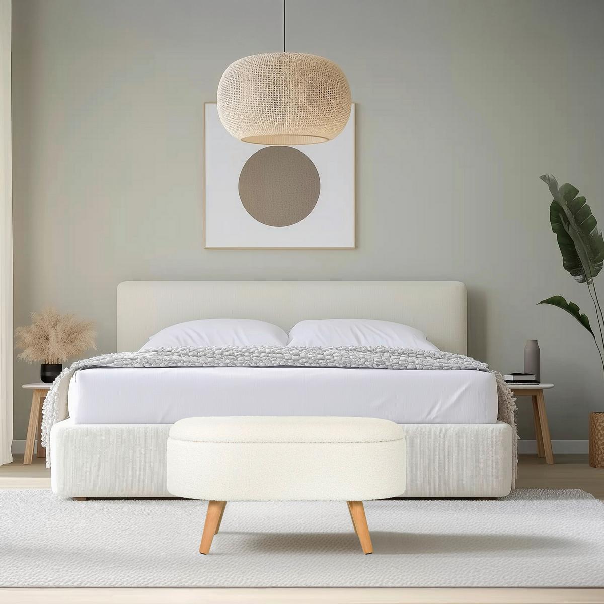 Hocker Storiano Weiß B: 82 Cm - Eichefarben/Weiß, MODERN, Textil (82/43/47cm) - MID.YOU