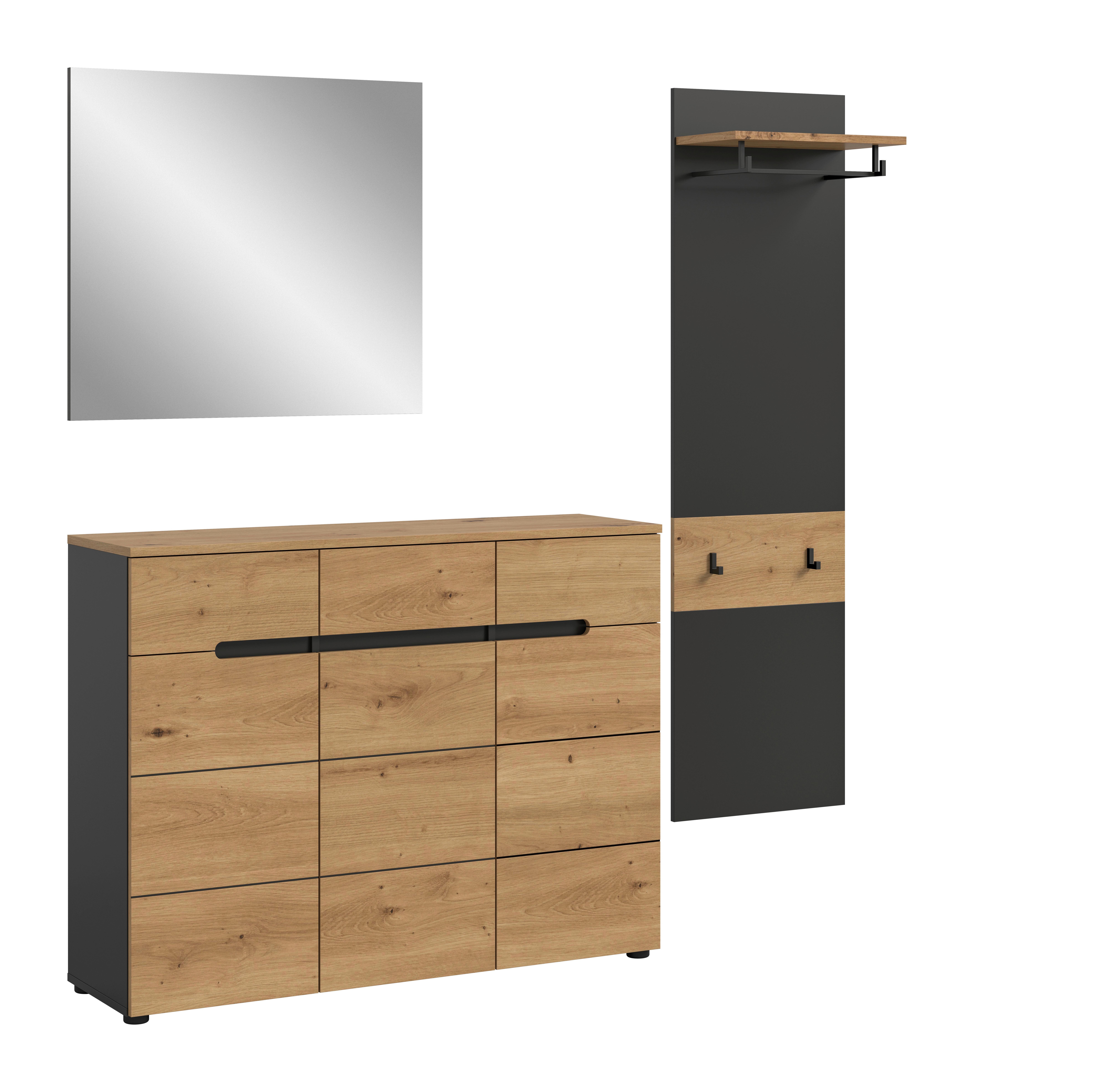 Garderobe Canu 3-Teilig Eiche Artisan/Grau B: 180 cm - Eiche Artisan, Design, Holzwerkstoff (180/190/37cm) - Livetastic