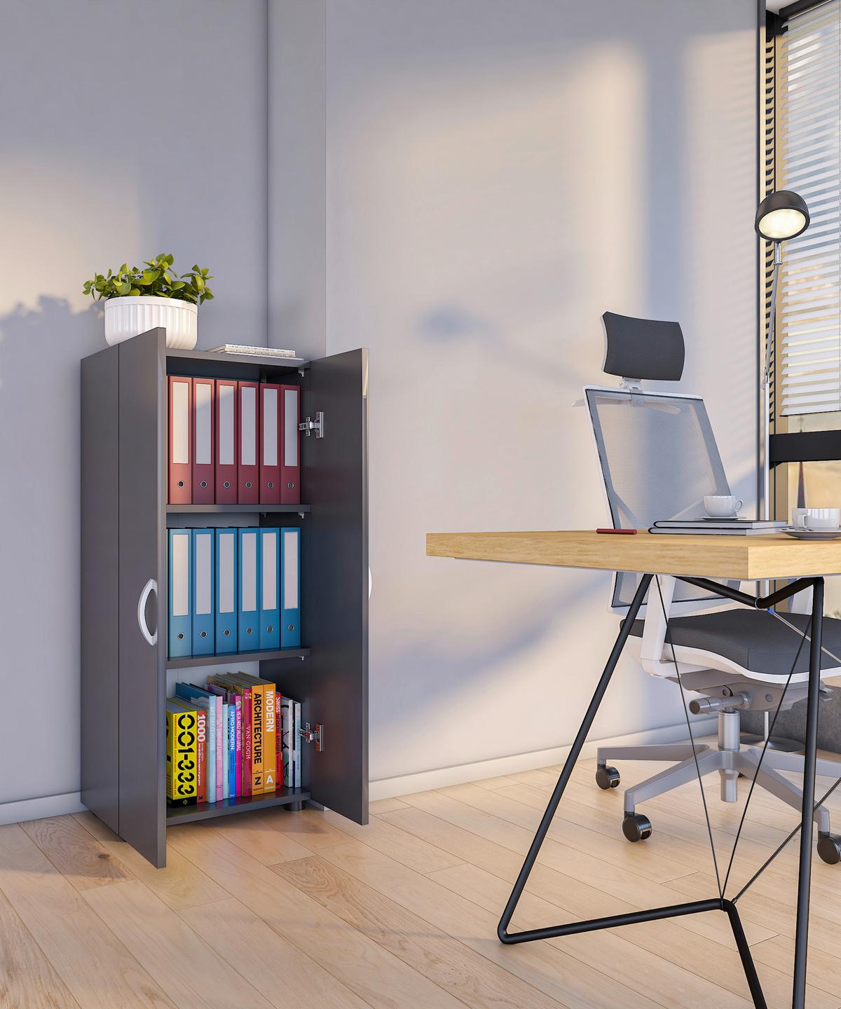 Aktenschrank Ulas 3 B: 49 cm Stehend Anthrazit - Anthrazit, MODERN, Holzwerkstoff (49/108/34cm) - MID.YOU